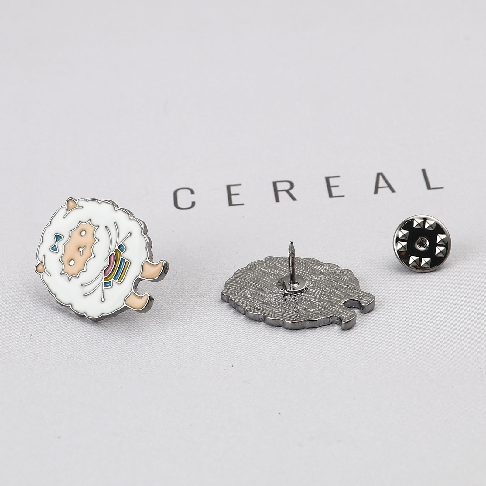 Picture of Pin Brooches Findings Sheep Gunmetal White Enamel 29mm x 22mm, 2 PCs