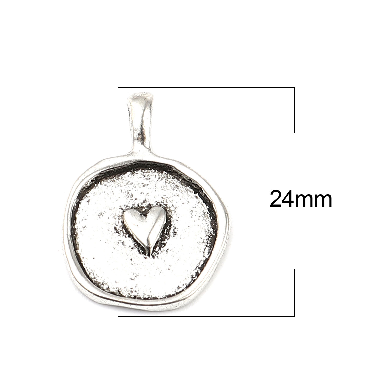 Picture of Zinc Based Alloy Charms Round Antique Silver Color Heart 24mm x 17mm, 10 PCs
