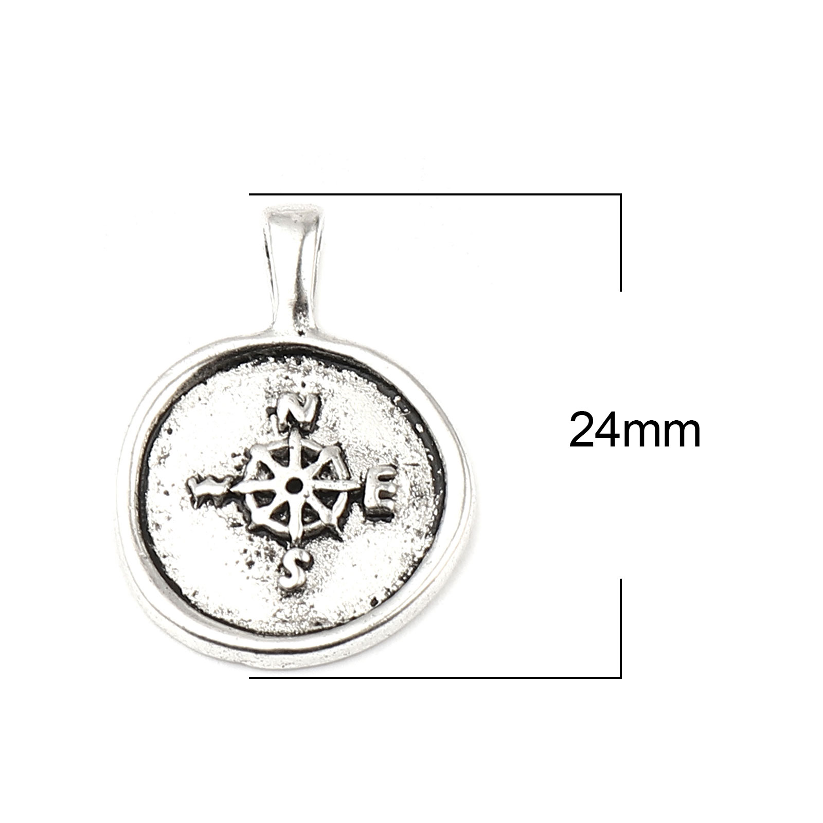 Picture of Zinc Based Alloy Charms Round Antique Silver Color Compass 24mm x 18mm, 10 PCs
