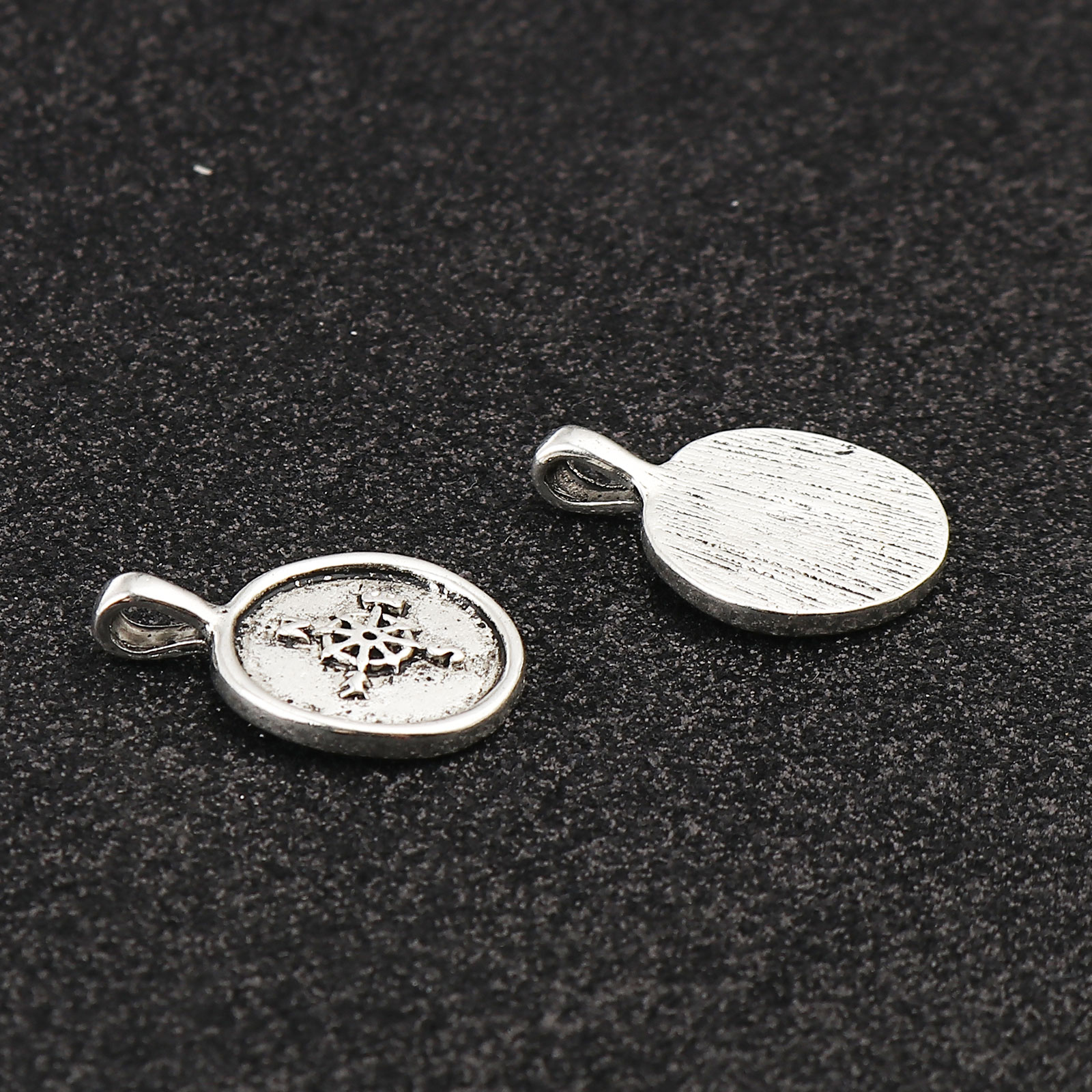 Picture of Zinc Based Alloy Charms Round Antique Silver Color Compass 24mm x 18mm, 10 PCs