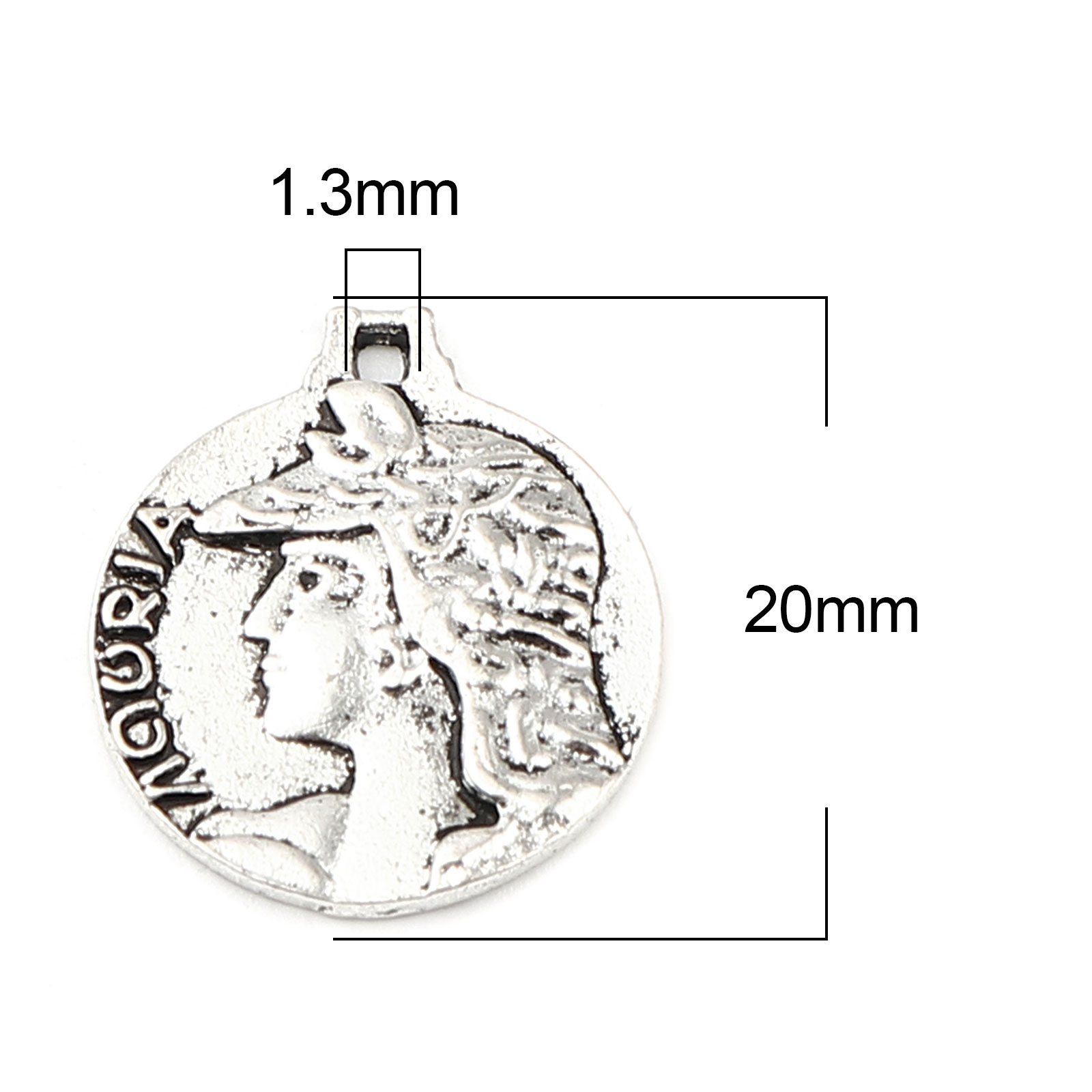 Picture of Zinc Based Alloy Charms Round Antique Silver Color Girl 20mm x 17mm, 20 PCs