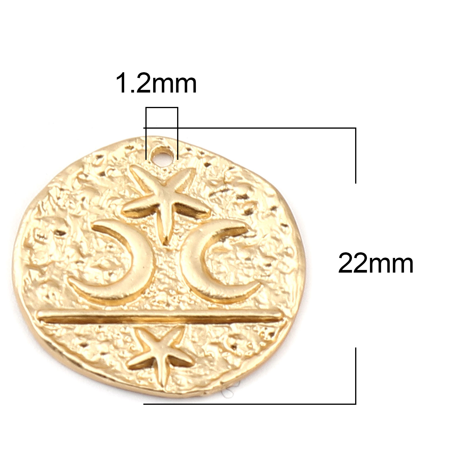 Picture of Zinc Based Alloy Galaxy Charms Round Matt Gold Moon 22mm Dia., 5 PCs