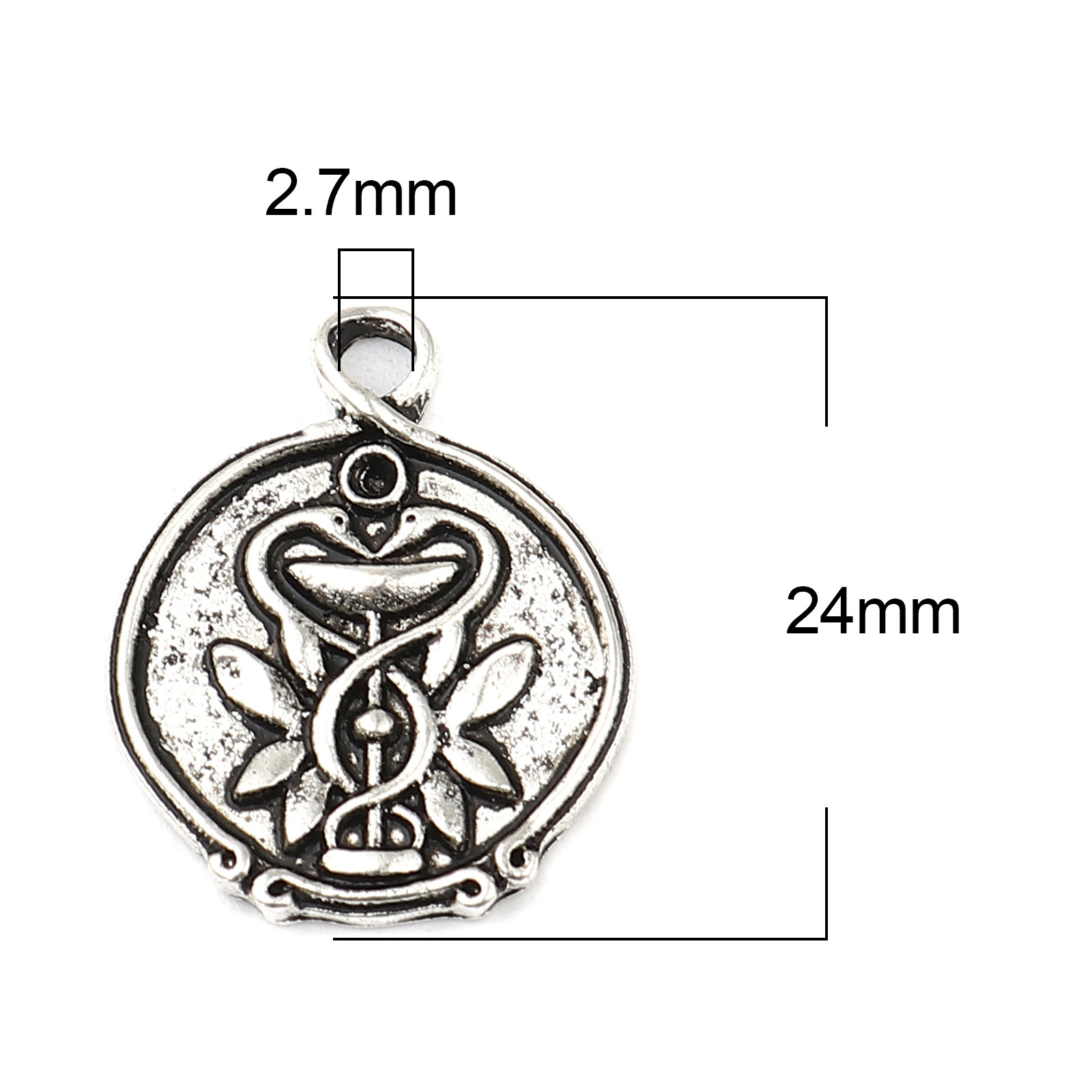 Picture of Zinc Based Alloy Charms Round Antique Silver Color Swan (Can Hold ss5 Pointed Back Rhinestone) 24mm x 19mm, 10 PCs
