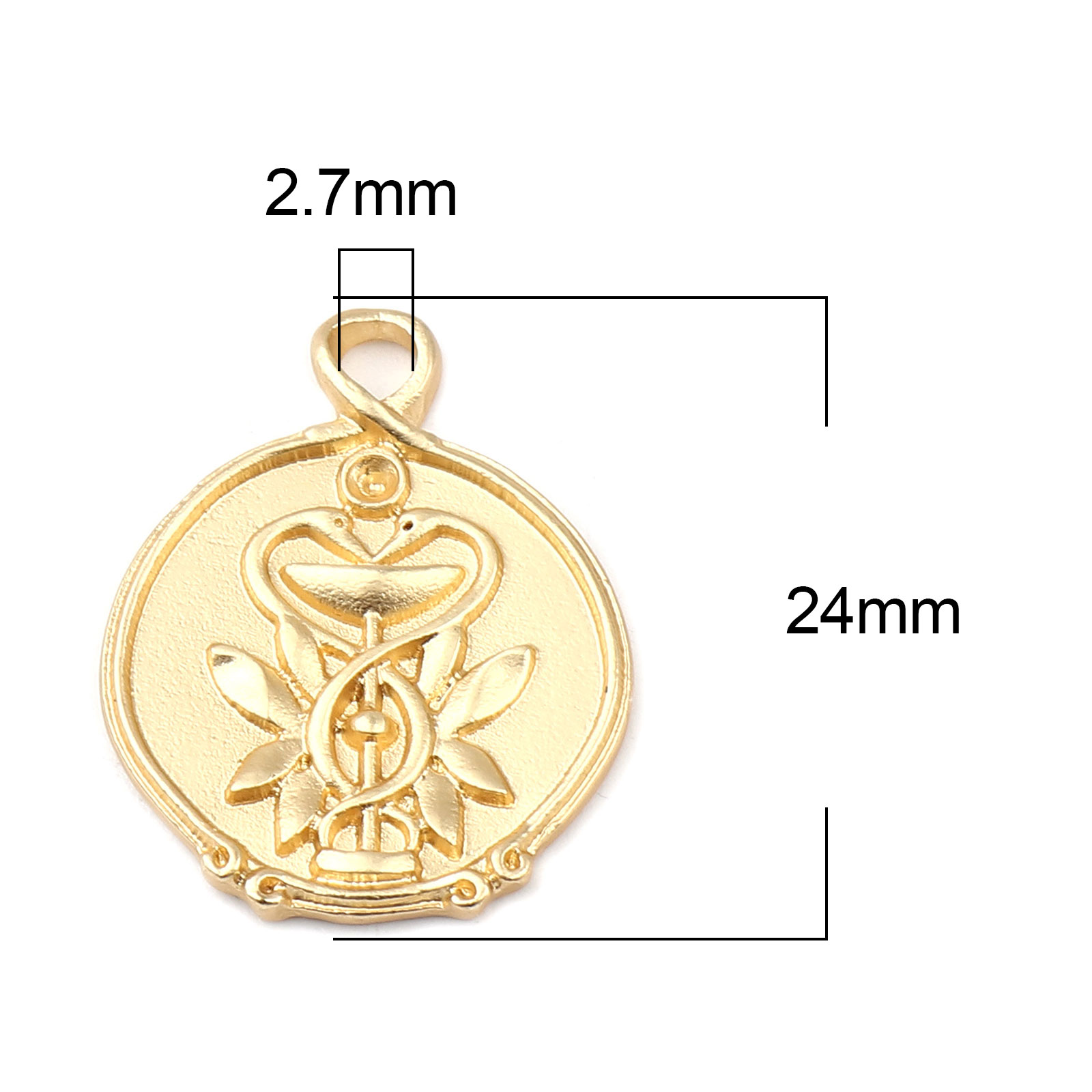 Picture of Zinc Based Alloy Charms Round Matt Gold Swan (Can Hold ss5 Pointed Back Rhinestone) 24mm x 19mm, 5 PCs