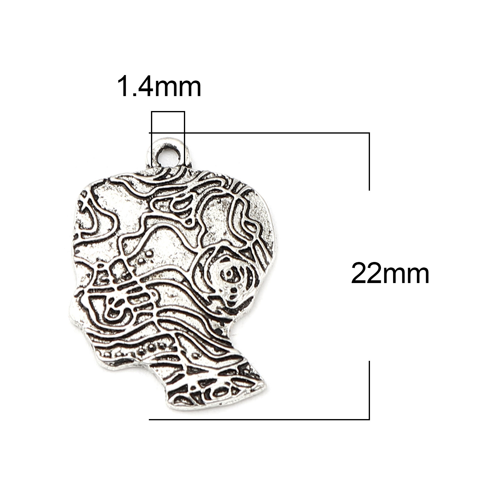 Picture of Zinc Based Alloy Charms Human Head Antique Silver Color 22mm x 16mm, 20 PCs