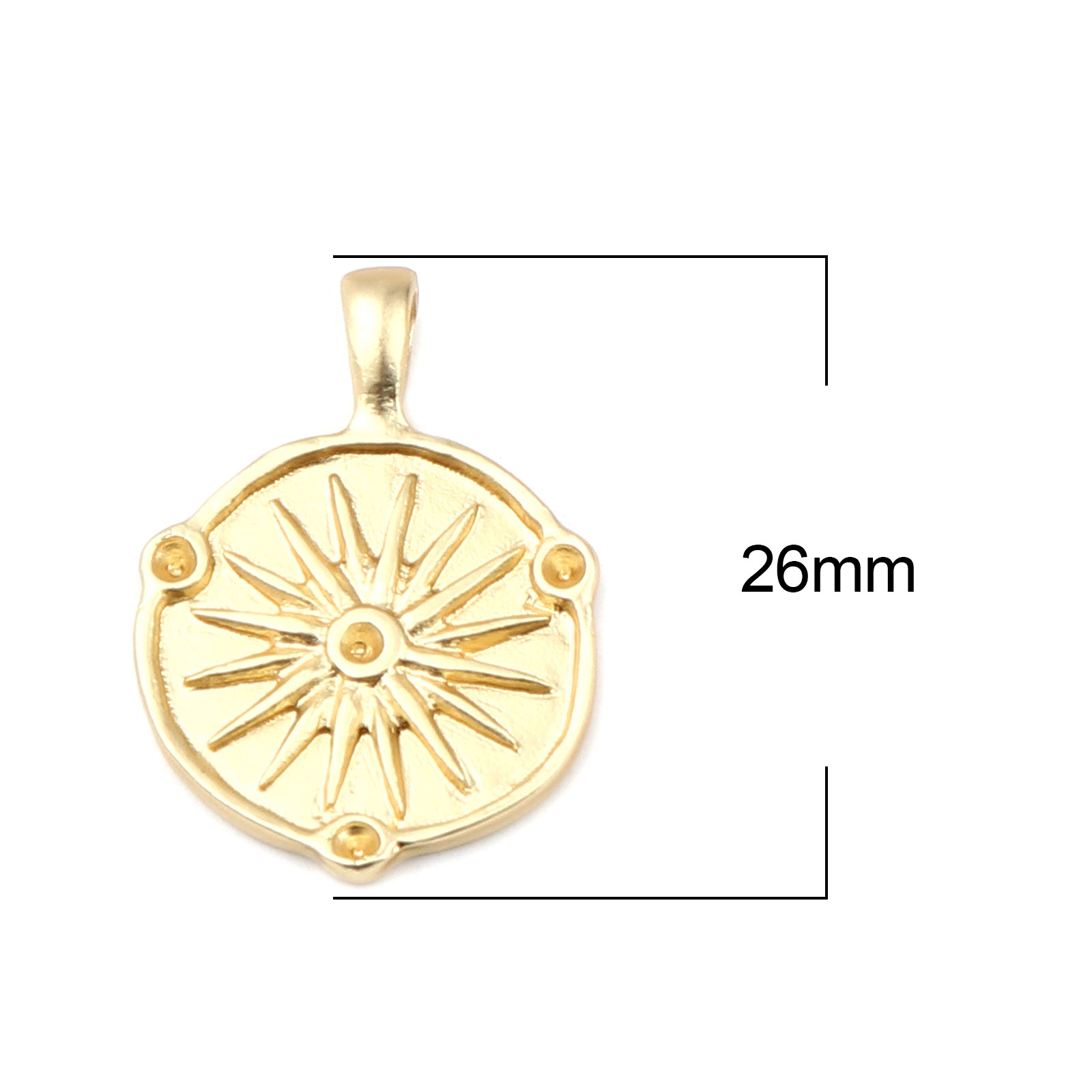 Picture of Zinc Based Alloy Charms Round Matt Gold Sun (Can Hold ss5 Pointed Back Rhinestone) 26mm x 18mm, 5 PCs