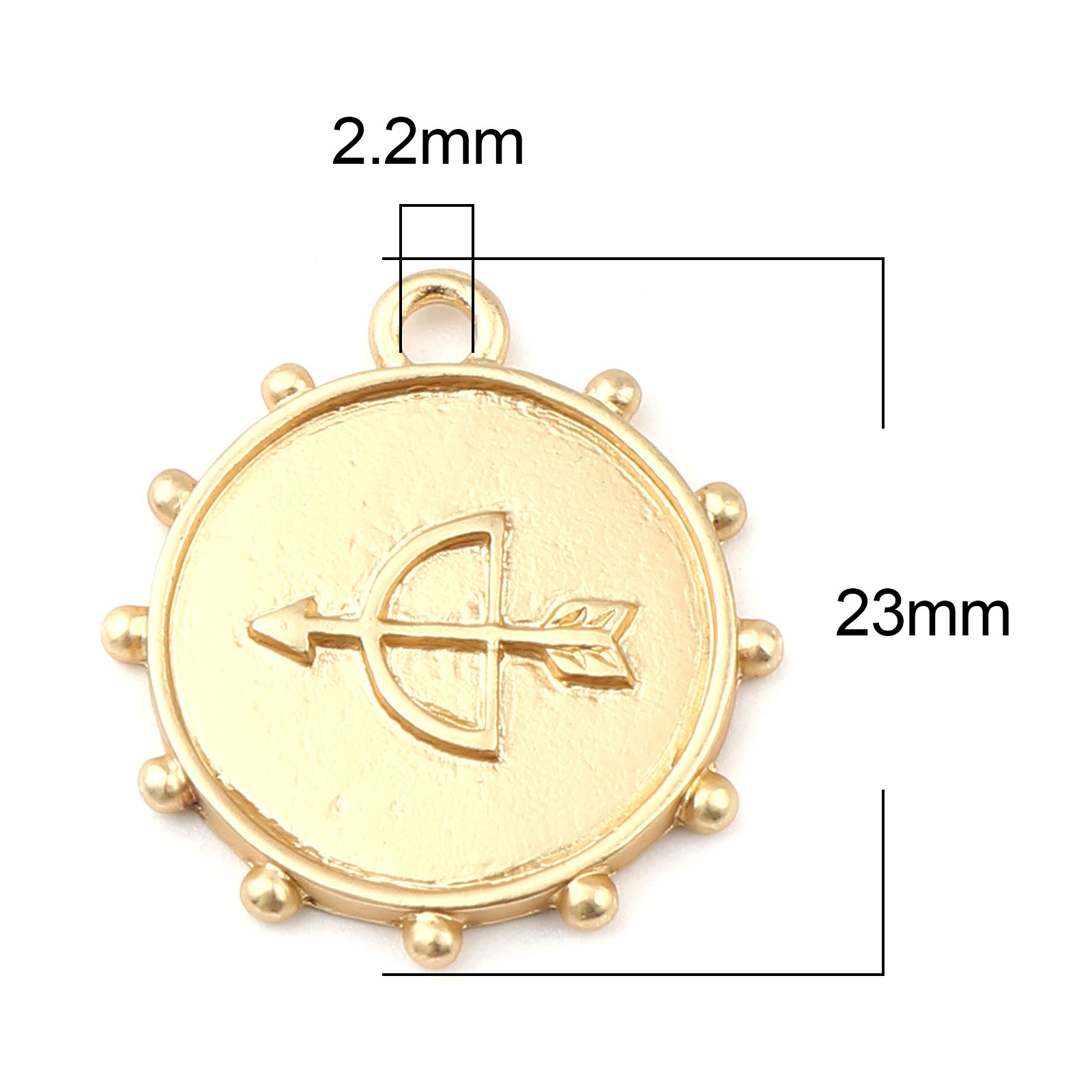 Picture of Zinc Based Alloy Charms Arrow Matt Gold Round 23mm x 21mm, 5 PCs