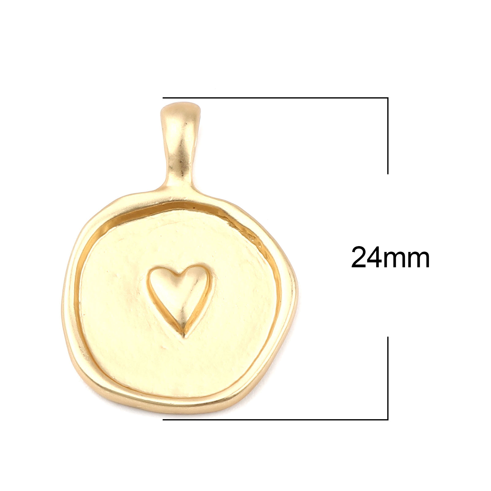 Picture of Zinc Based Alloy Valentine's Day Charms Round Matt Gold Heart 24mm x 17mm, 5 PCs