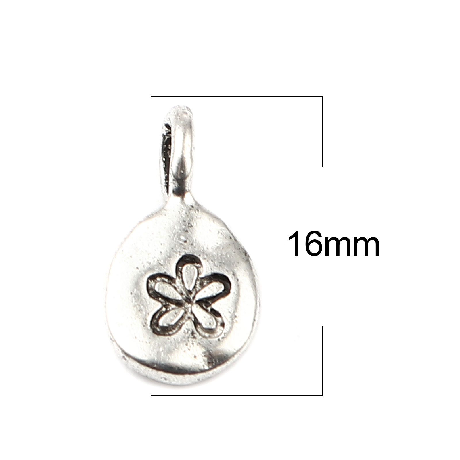 Picture of Zinc Based Alloy Charms Oval Antique Silver Color Flower 16mm x 9mm, 30 PCs