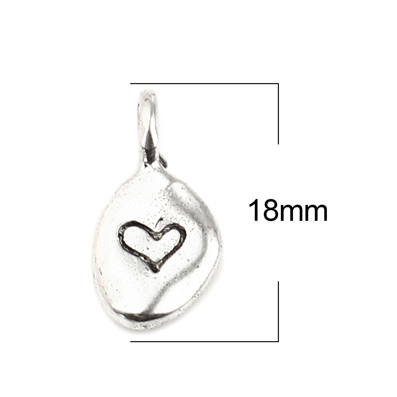 Picture of Zinc Based Alloy Valentine's Day Charms Oval Antique Silver Color Heart 18mm x 9mm, 30 PCs
