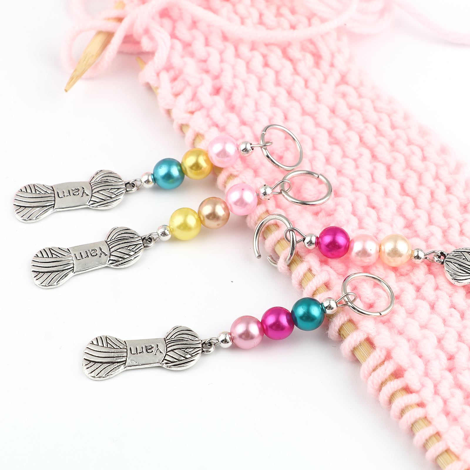Picture of Zinc Based Alloy & Acrylic Knitting Stitch Markers Ball of yarn Antique Silver Color At Random Color 77mm x 12mm, 10 PCs