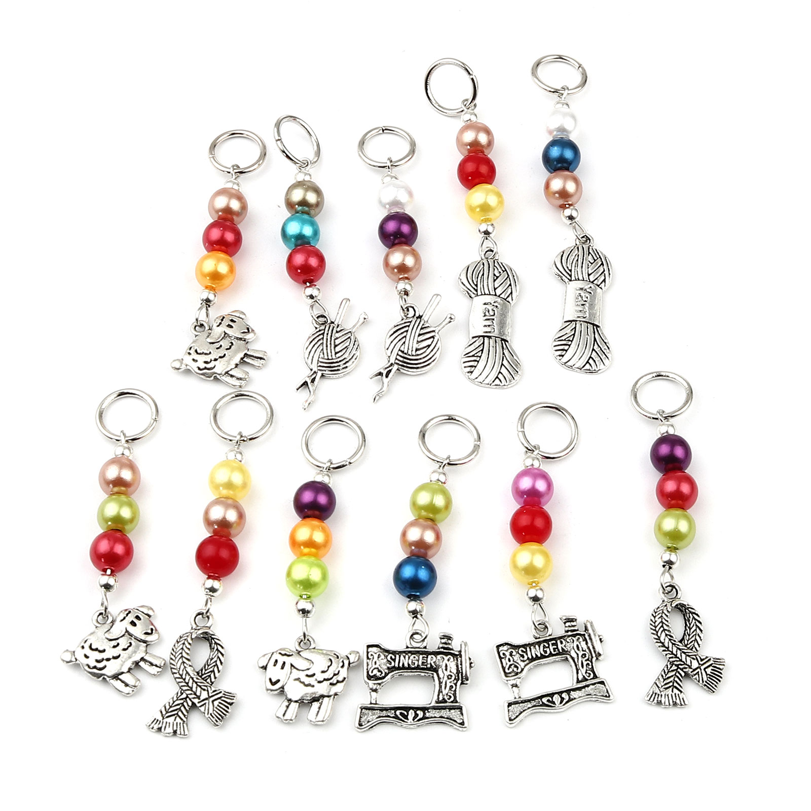 Picture of Zinc Based Alloy & Acrylic Knitting Stitch Markers Sheep Antique Silver Color At Random Color 60mm x 18mm, 10 PCs