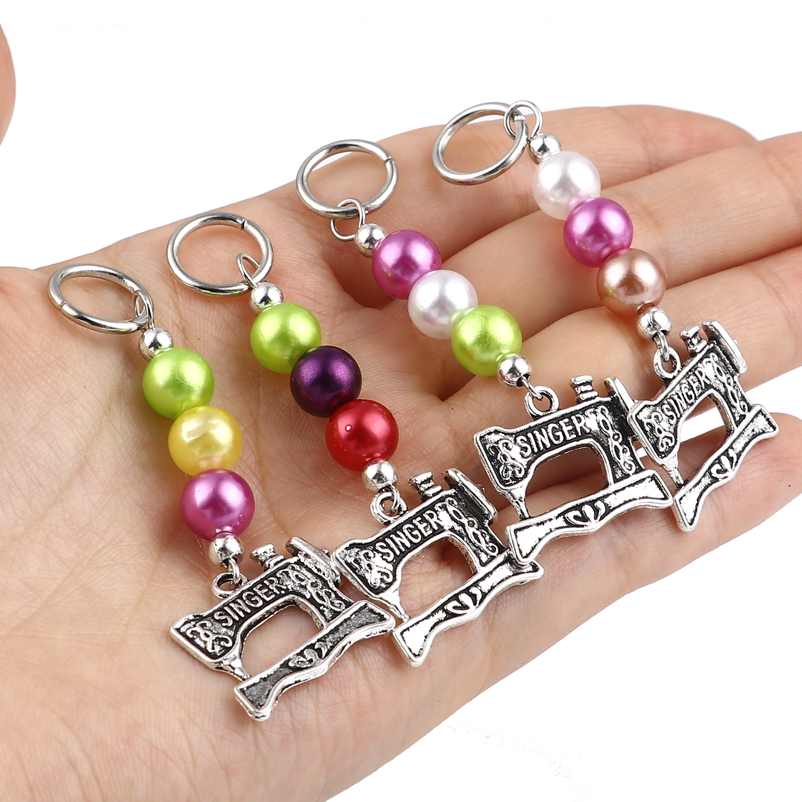 Picture of Zinc Based Alloy & Acrylic Knitting Stitch Markers Sewing Machine Antique Silver Color At Random Color 63mm x 20mm, 10 PCs