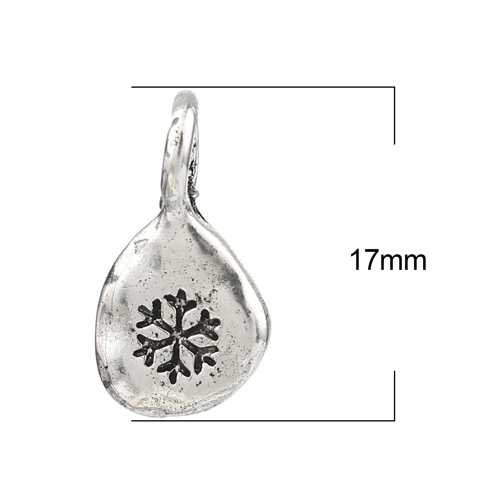 Picture of Zinc Based Alloy Christmas Charms Oval Antique Silver Color Snowflake 17mm x 9mm, 20 PCs