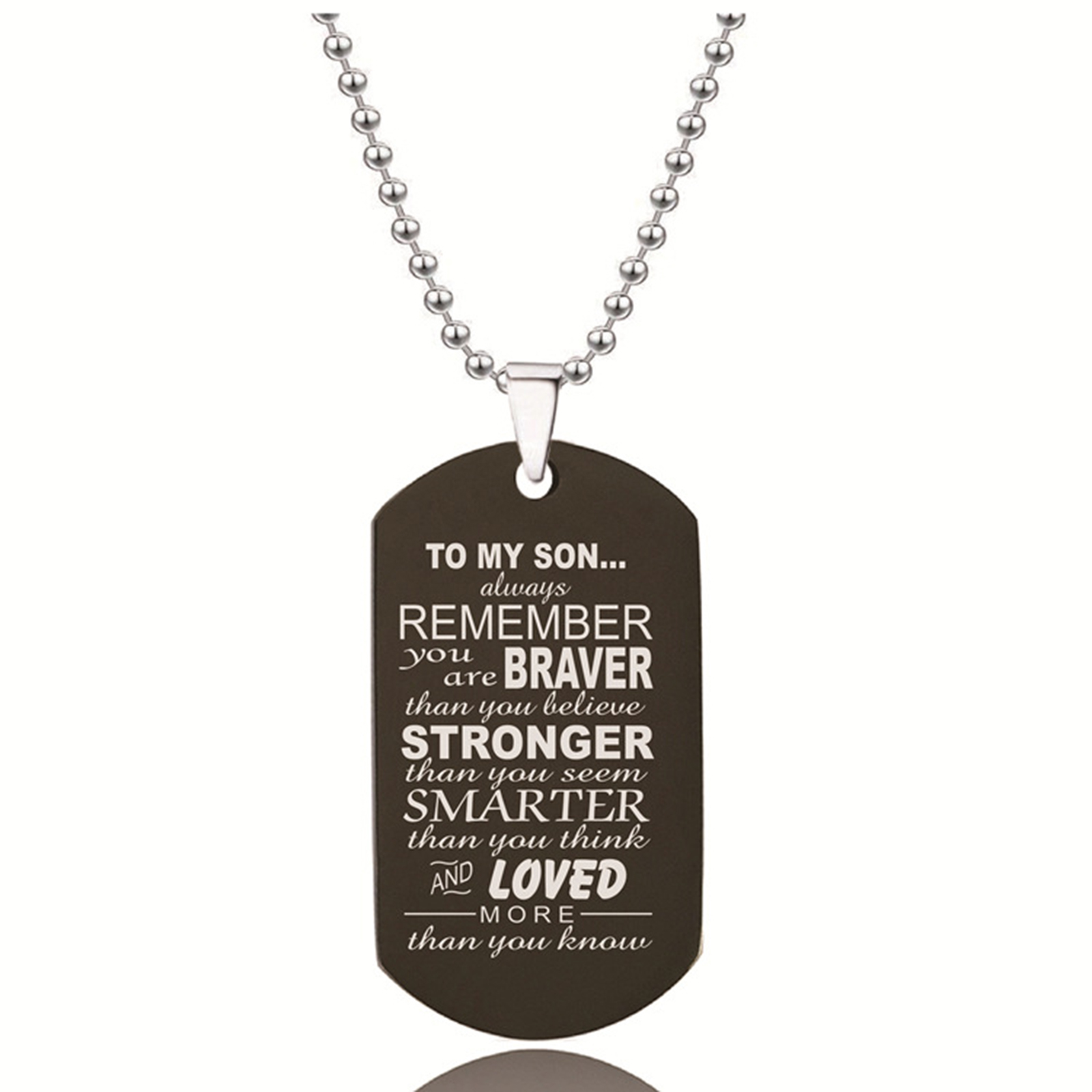 Picture of Stainless Steel Ball Chain Findings Necklace Black Envelope Message " TO MY SON " 60cm(23 5/8") long, 1 Piece