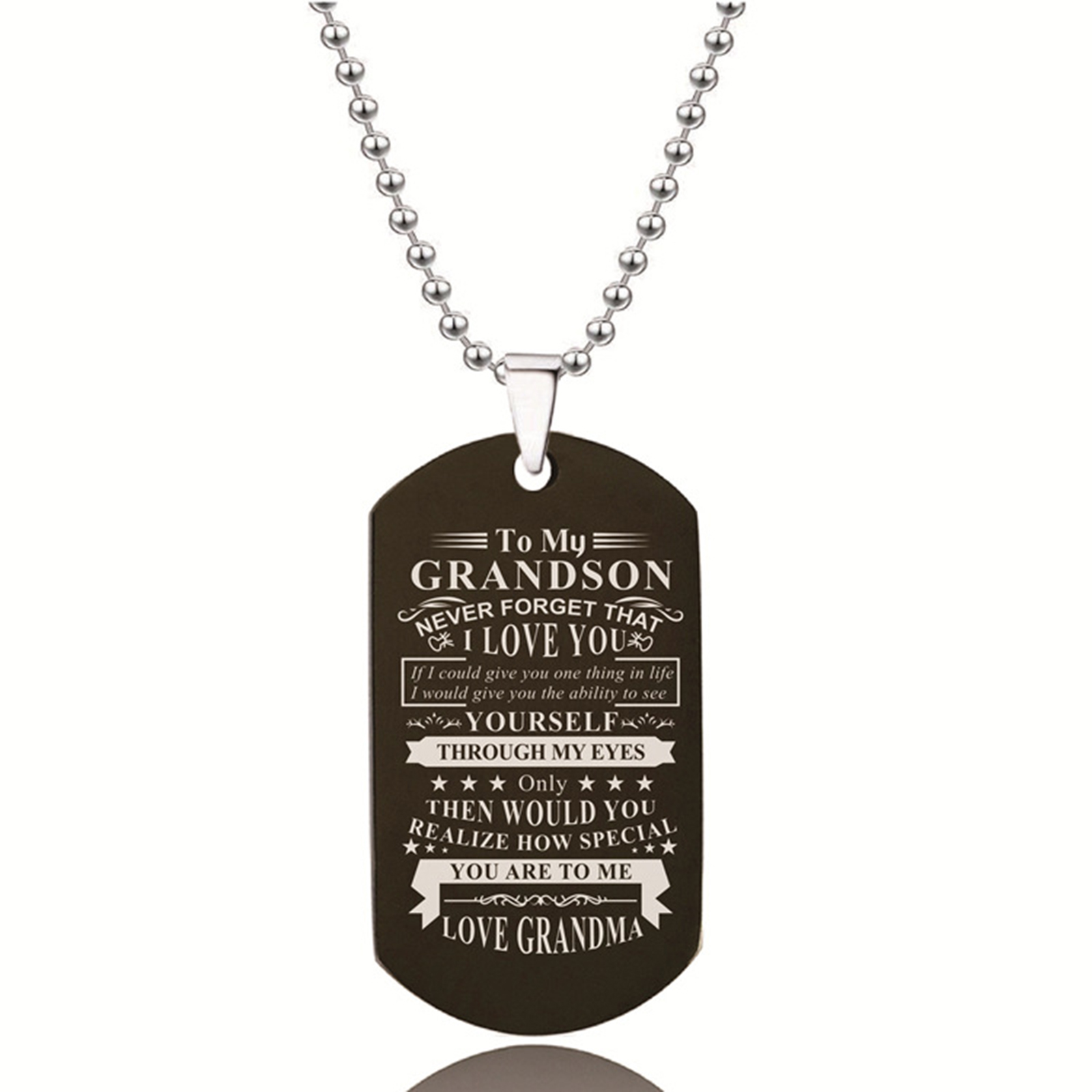 Picture of Stainless Steel Ball Chain Findings Necklace Black Envelope Message " TO MY GRANDSON " 60cm(23 5/8") long, 1 Piece
