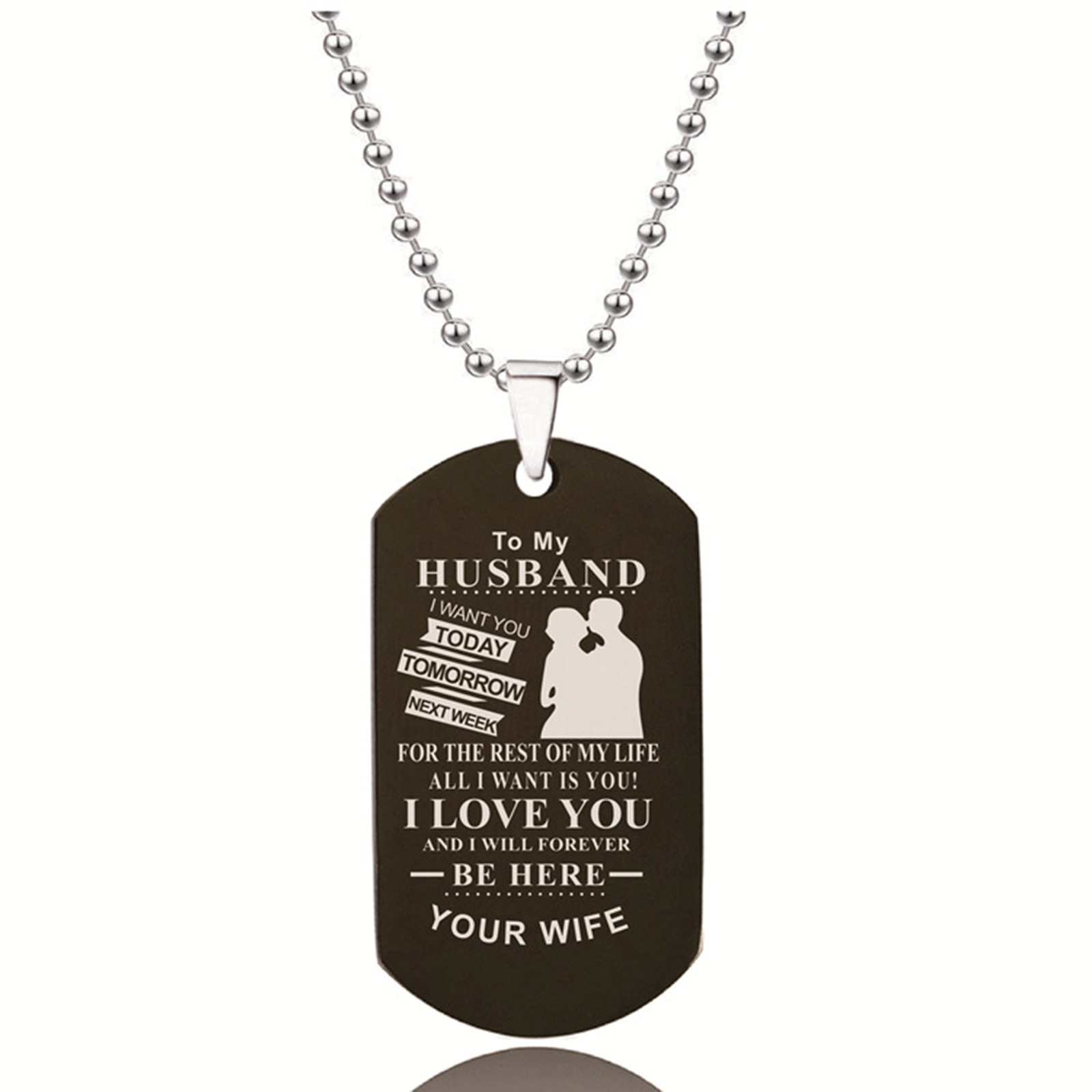 Picture of Stainless Steel Ball Chain Findings Necklace Black Envelope Message " TO MY HUSBAND " 60cm(23 5/8") long, 1 Piece
