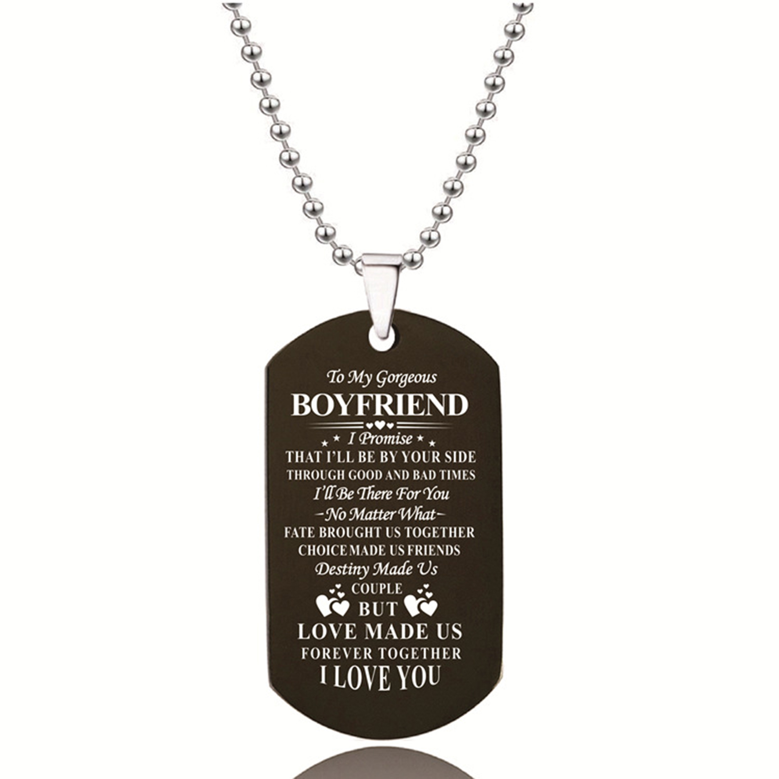 Picture of Stainless Steel Ball Chain Findings Necklace Black Envelope Message " To My Gorgeous BOYFRIEND " 60cm(23 5/8") long, 1 Piece