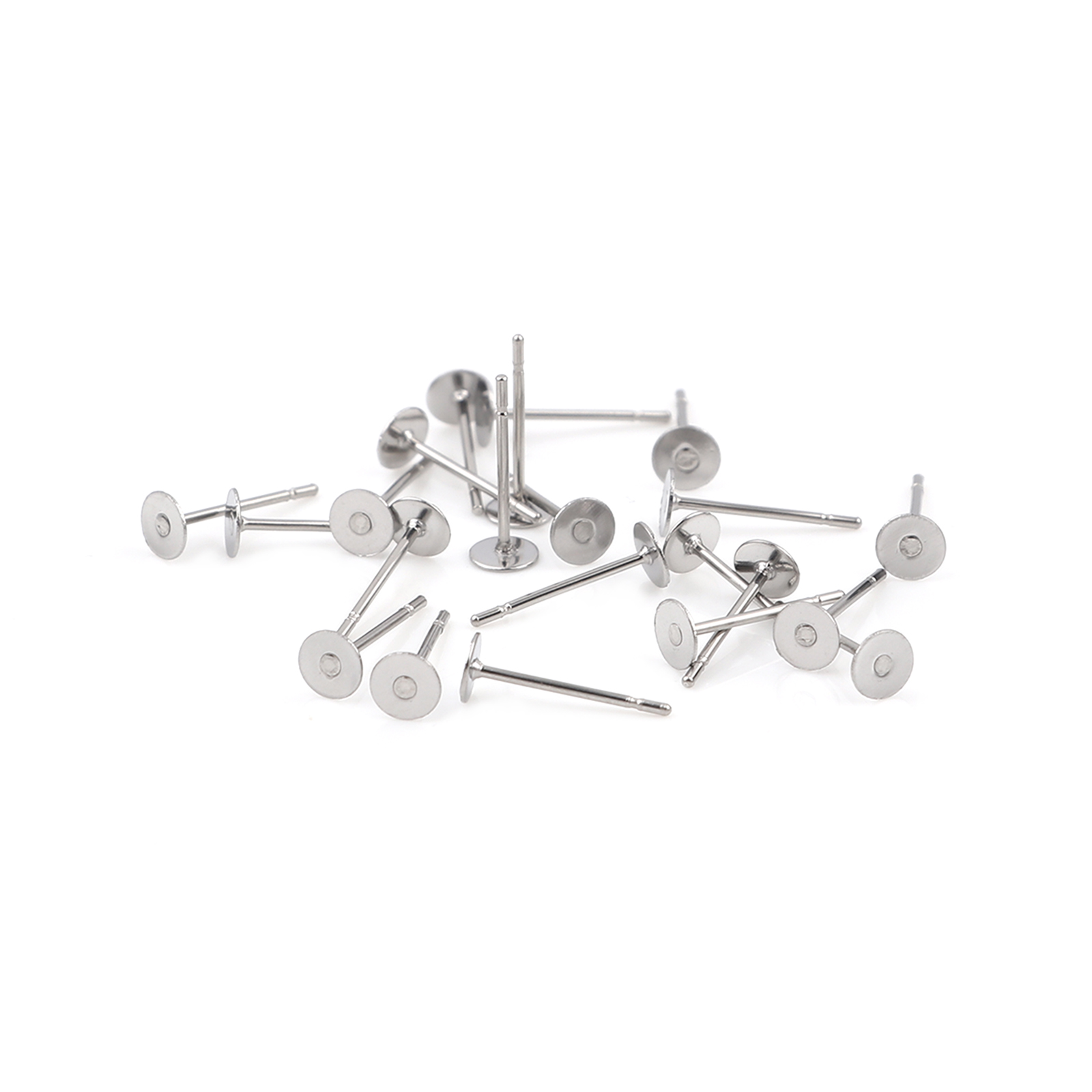 Picture of 304 Stainless Steel Ear Post Stud Earrings Round Silver Tone 4mm Dia., Post/ Wire Size: (21 gauge), 100 PCs