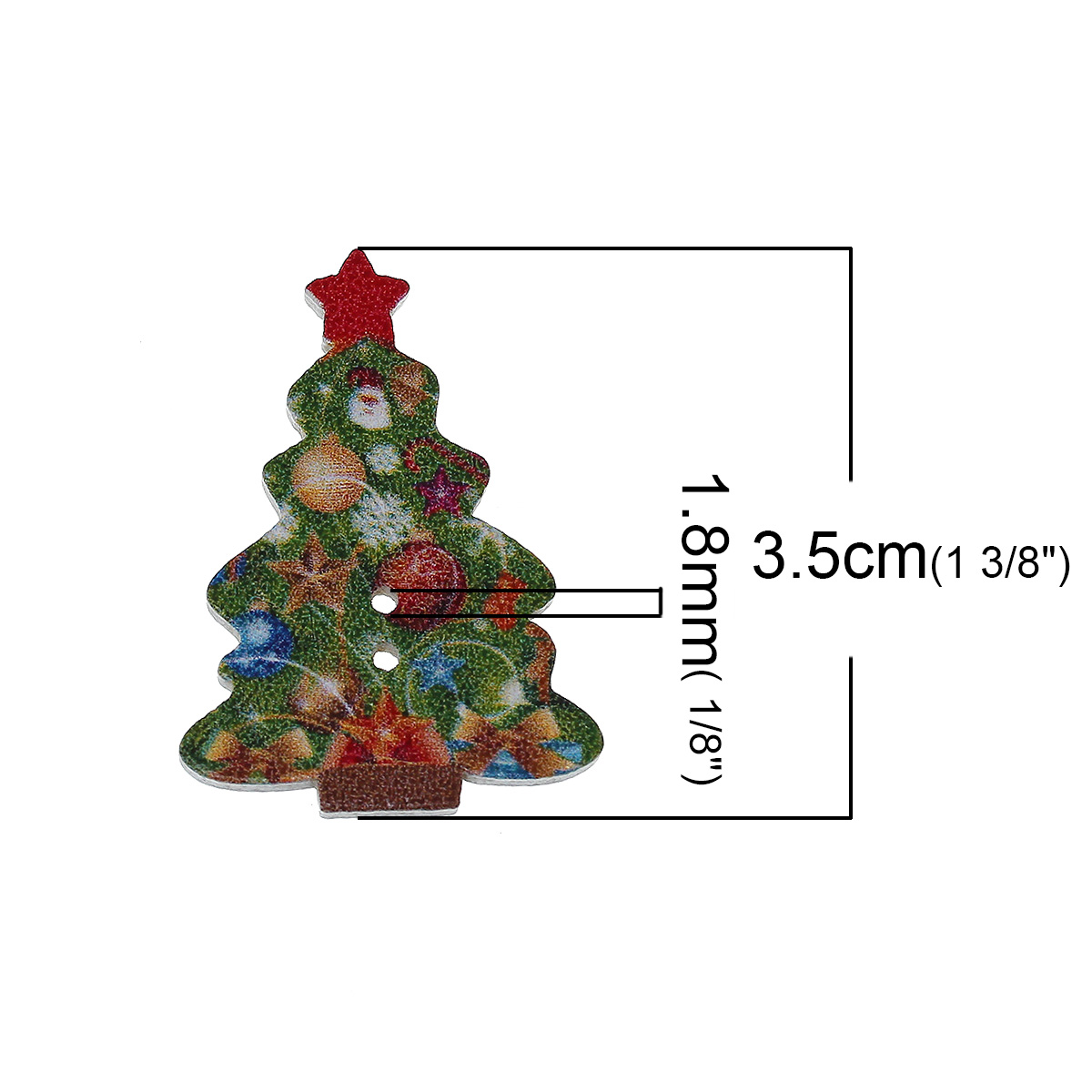 Imagen de Botón Dos Agujeros Costura Madera de Árbol de Navidad ,Al Azar 35mm x 25mm, 50 Unidades
