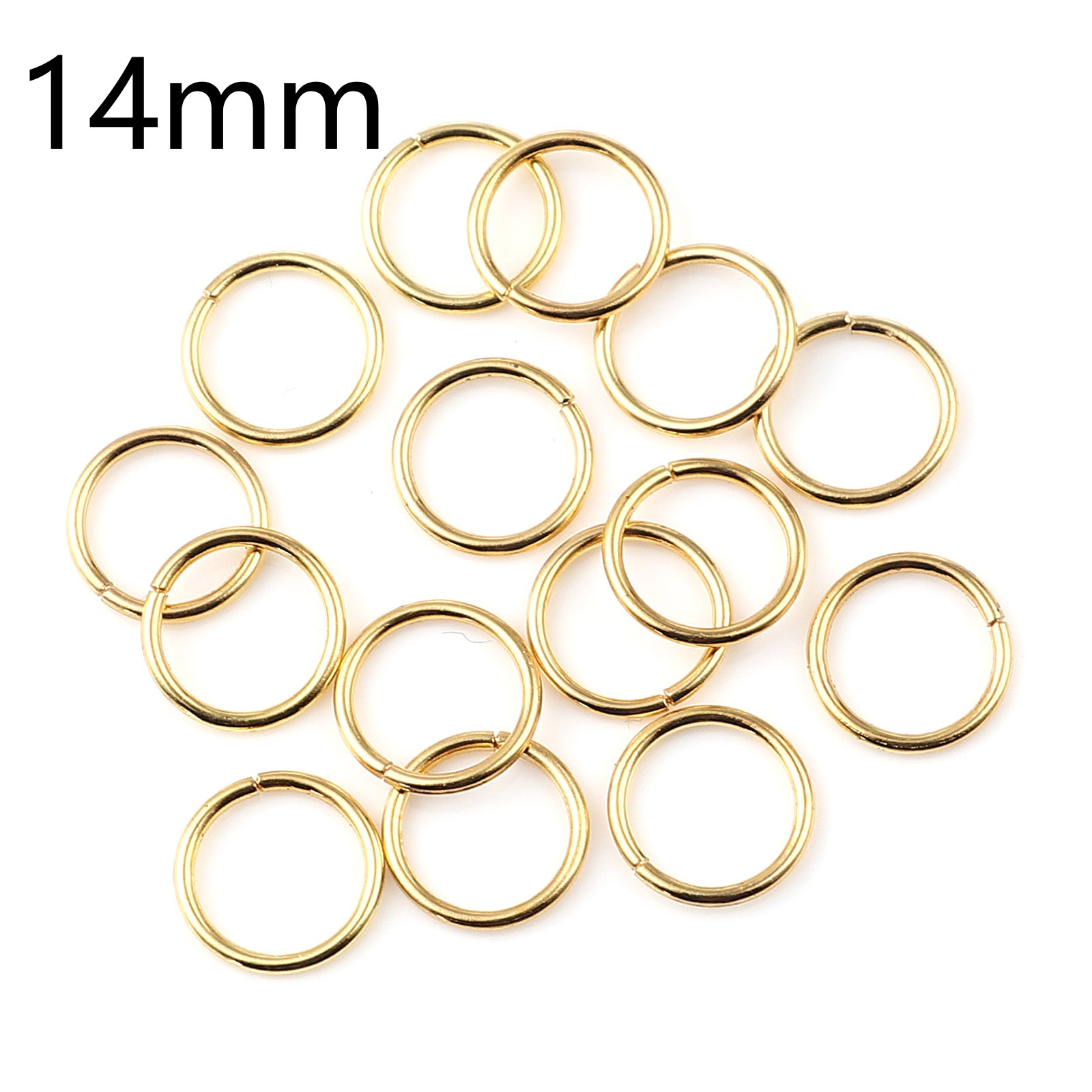 Picture of 1.2mm Iron Based Alloy Open Jump Rings Findings Circle Ring Gold Plated 14mm Dia, 200 PCs