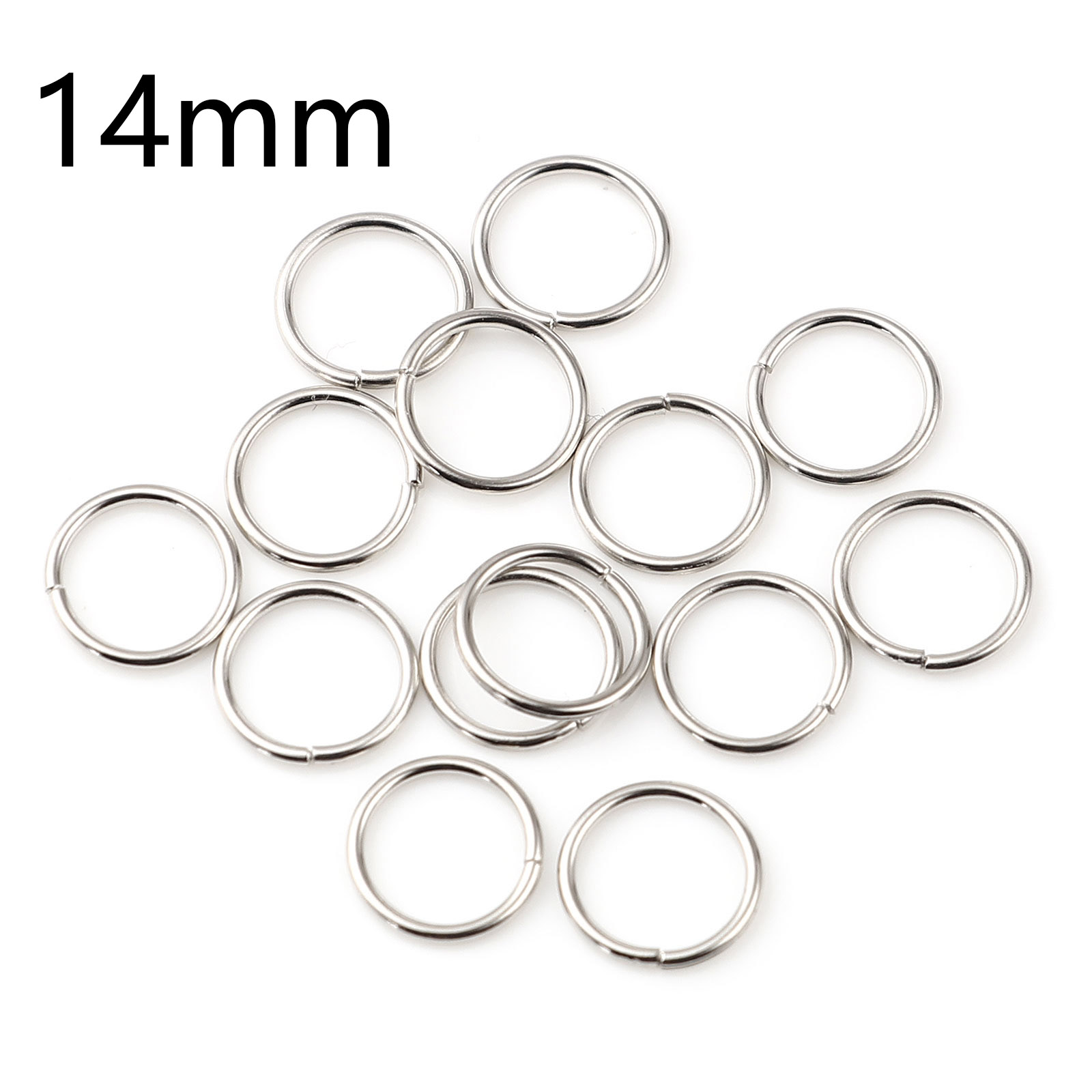 Picture of 1.2mm Iron Based Alloy Open Jump Rings Findings Circle Ring Silver Tone 14mm Dia, 200 PCs