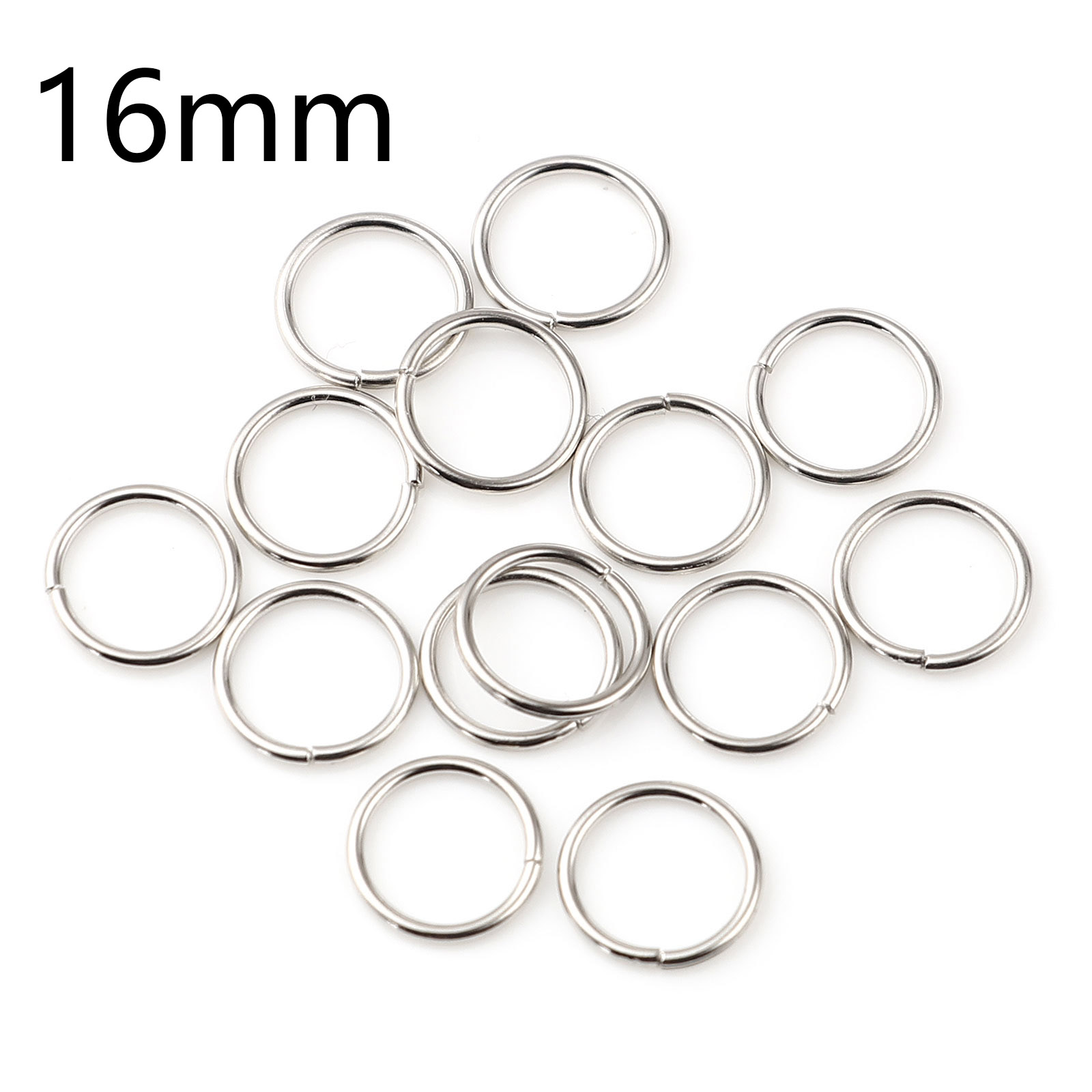 Picture of 1.5mm Iron Based Alloy Open Jump Rings Findings Circle Ring Silver Tone 16mm Dia, 200 PCs