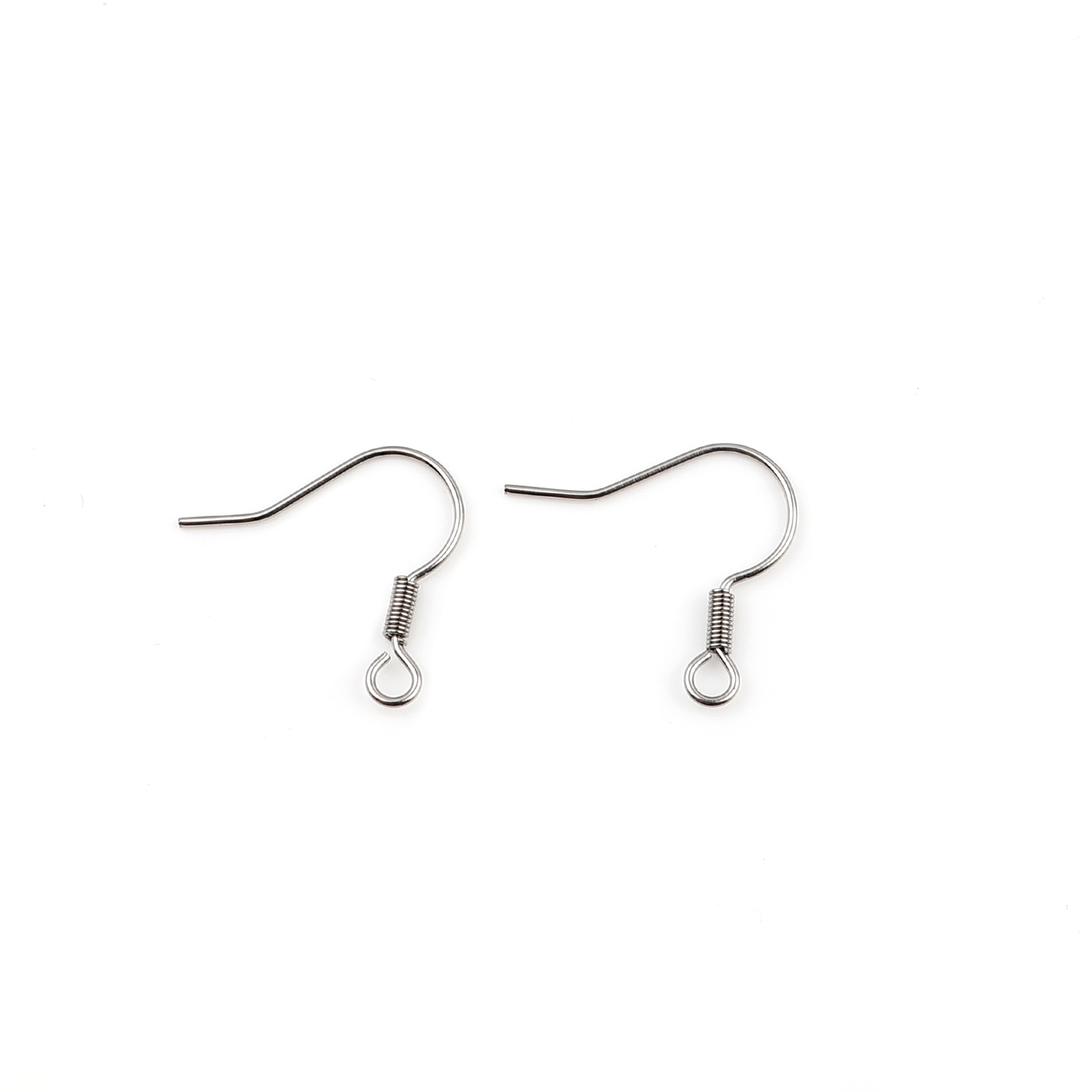 Picture of 304 Stainless Steel Ear Wire Hooks Earrings For DIY Jewelry Making Accessories Hook Silver Tone With Loop 19mm x 18mm, Post/ Wire Size: (21 gauge), 50 PCs
