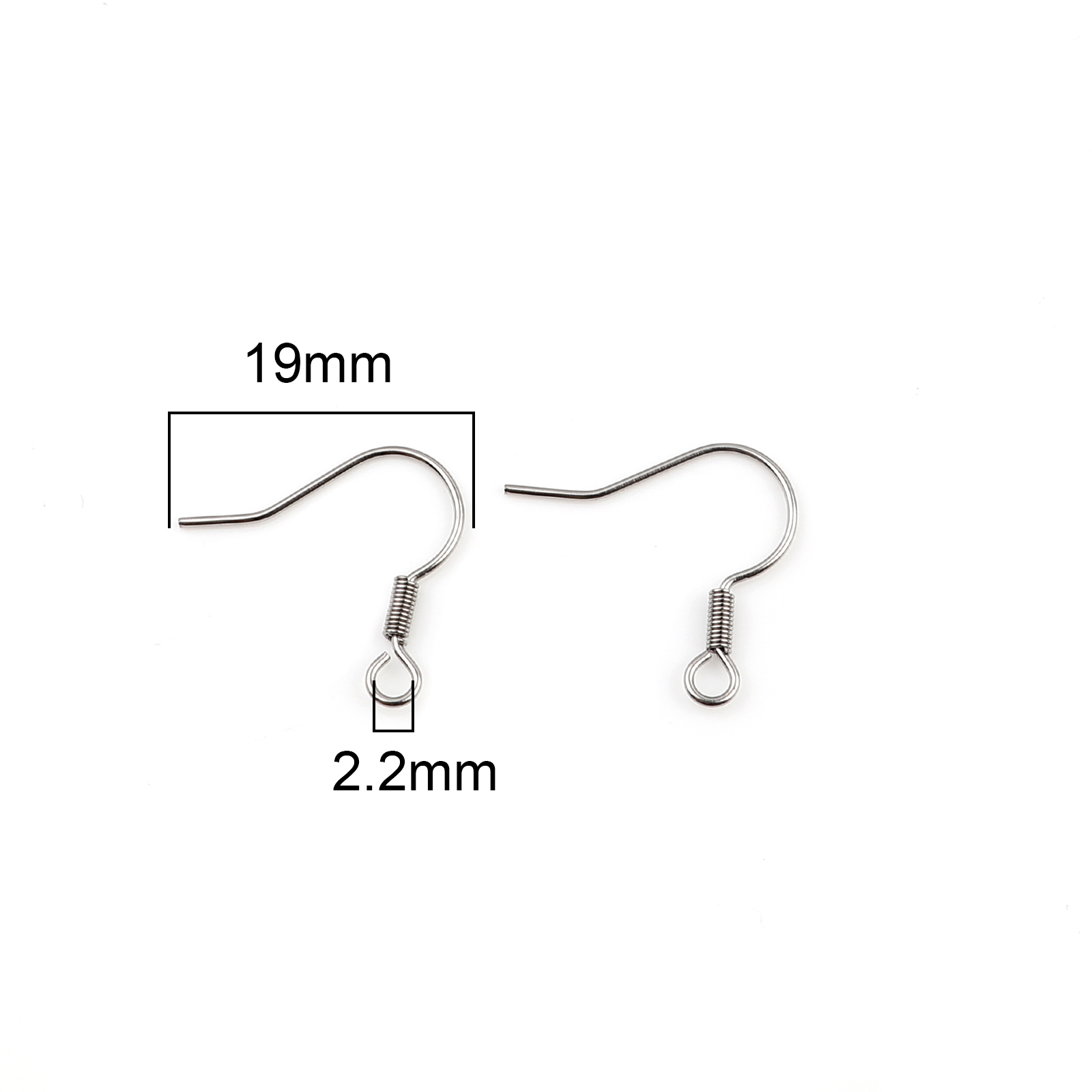 Picture of 304 Stainless Steel Ear Wire Hooks Earrings For DIY Jewelry Making Accessories Hook Silver Tone With Loop 19mm x 18mm, Post/ Wire Size: (21 gauge), 50 PCs