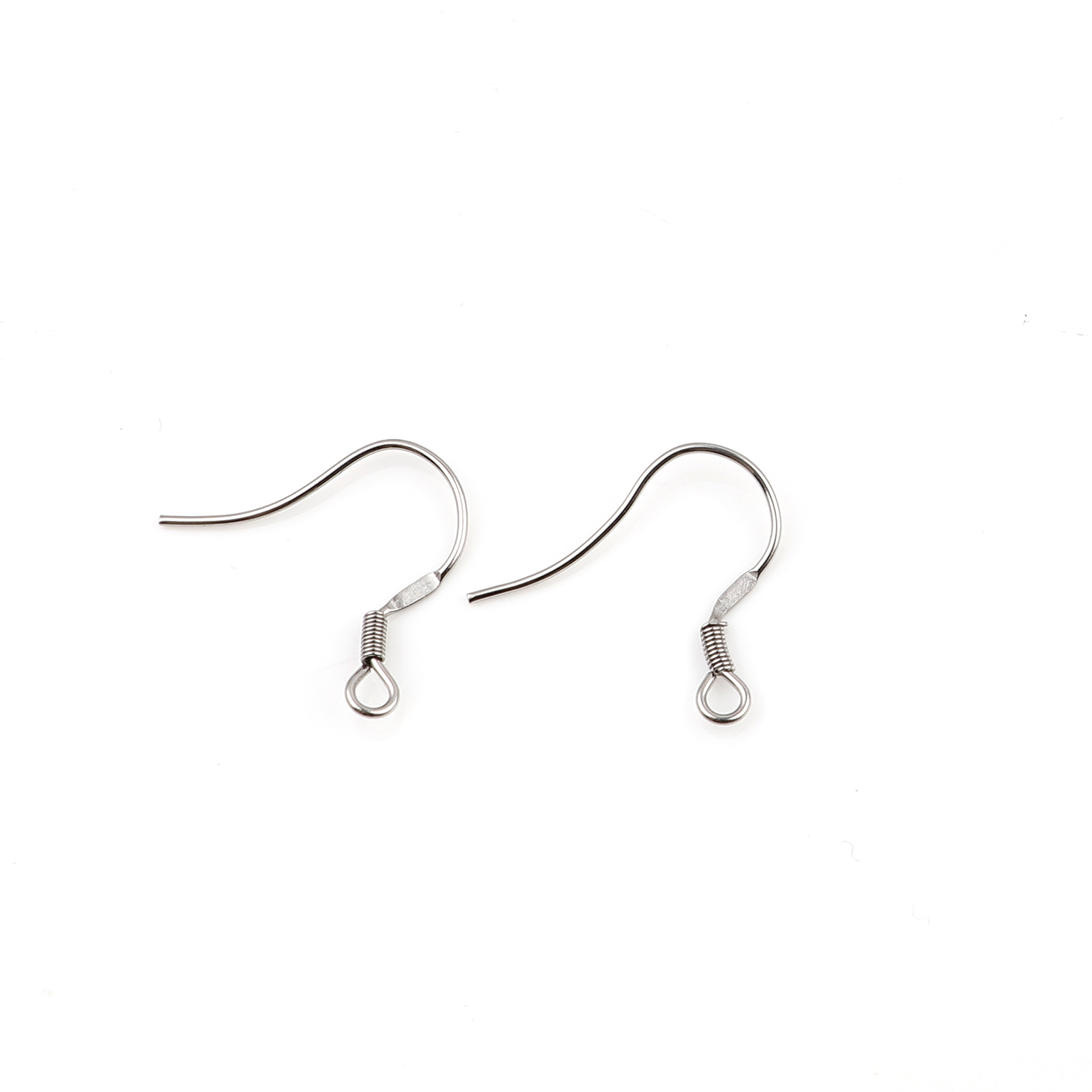 Picture of 304 Stainless Steel Ear Wire Hooks Earrings For DIY Jewelry Making Accessories Hook Silver Tone With Loop 19mm x 18mm, Post/ Wire Size: (21 gauge), 50 PCs