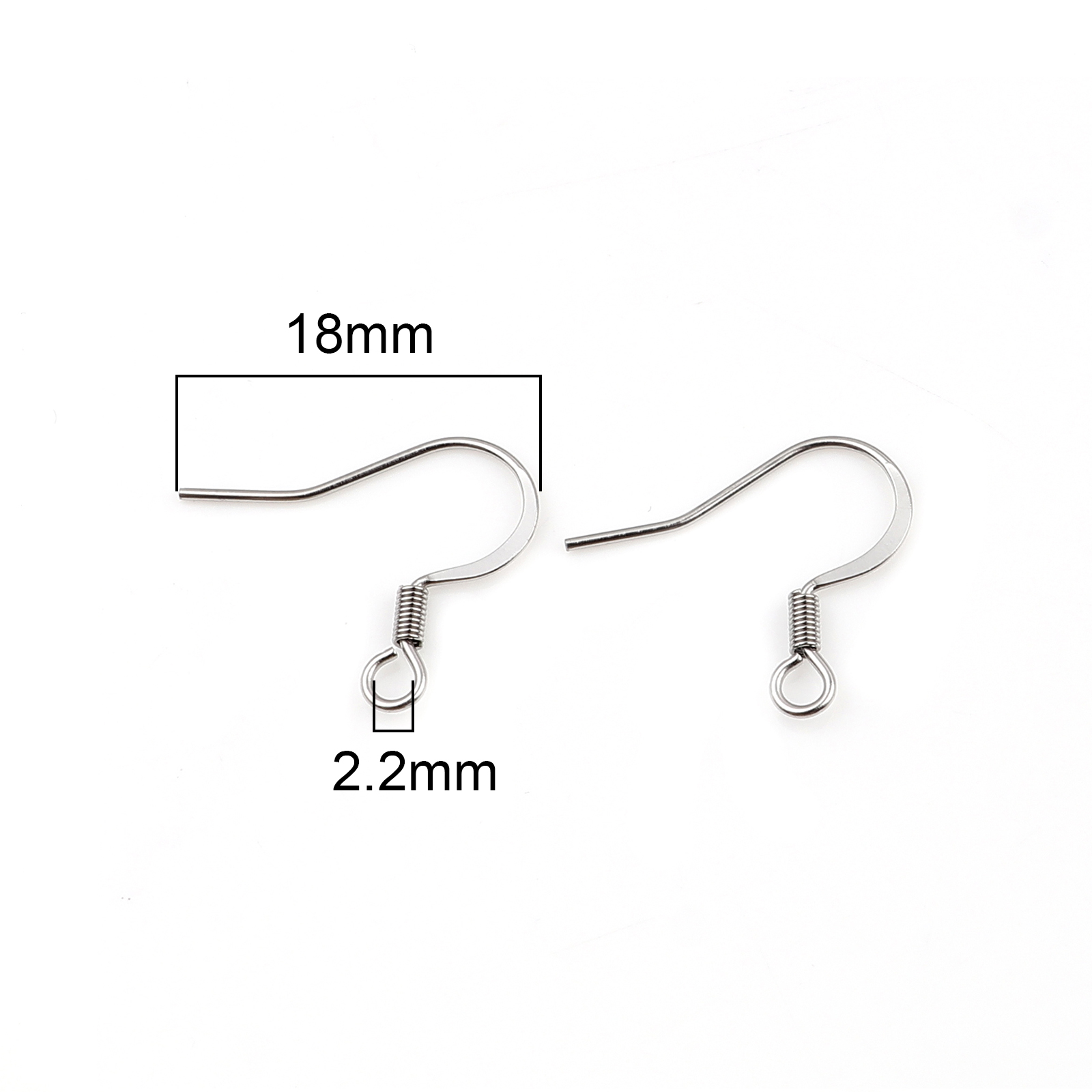 Picture of 304 Stainless Steel Ear Wire Hooks Earrings For DIY Jewelry Making Accessories Hook Silver Tone With Loop 18mm x 16mm, Post/ Wire Size: (21 gauge), 50 PCs