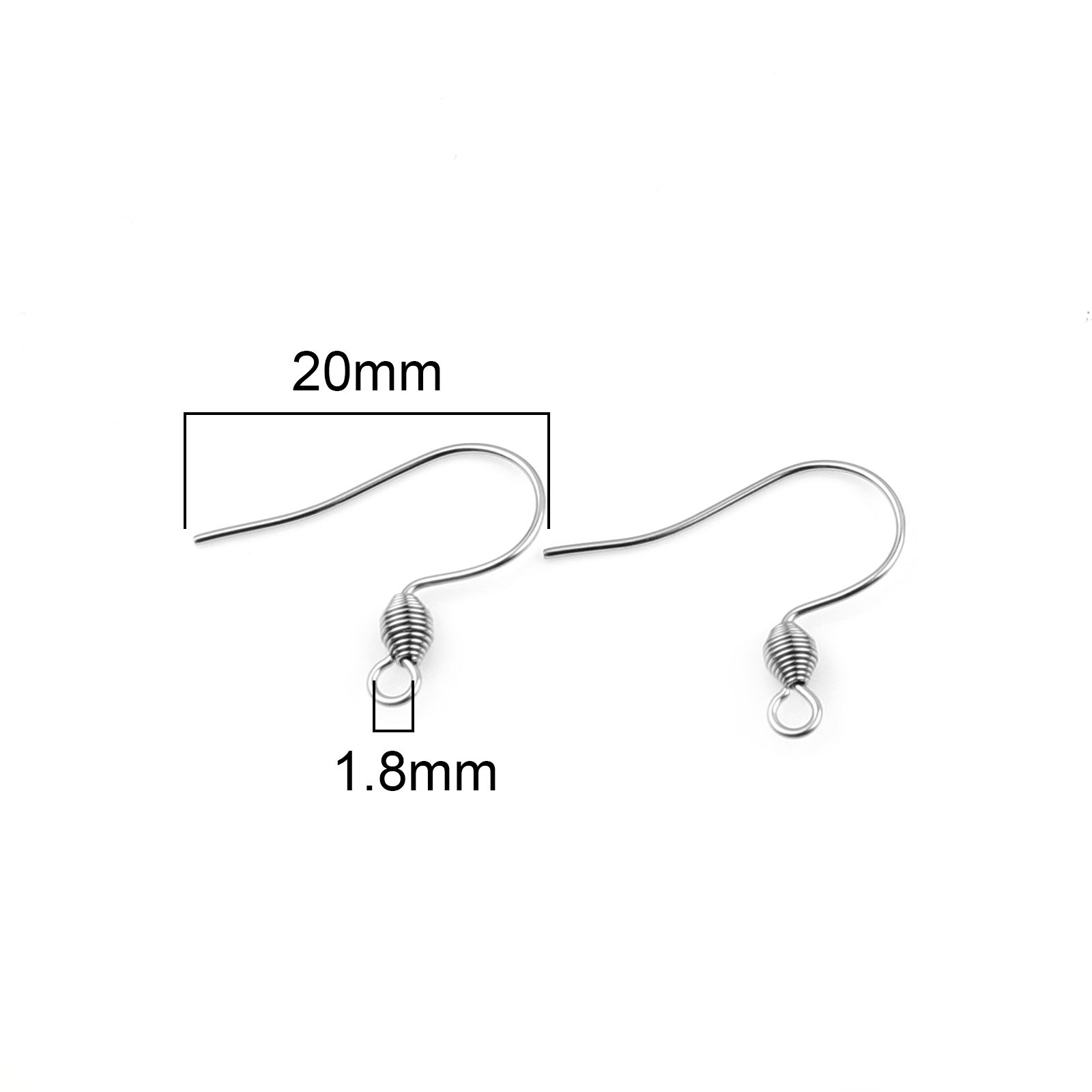 Picture of 304 Stainless Steel Ear Wire Hooks Earrings For DIY Jewelry Making Accessories Hook Silver Tone With Loop 20mm x 17mm, Post/ Wire Size: (21 gauge), 50 PCs