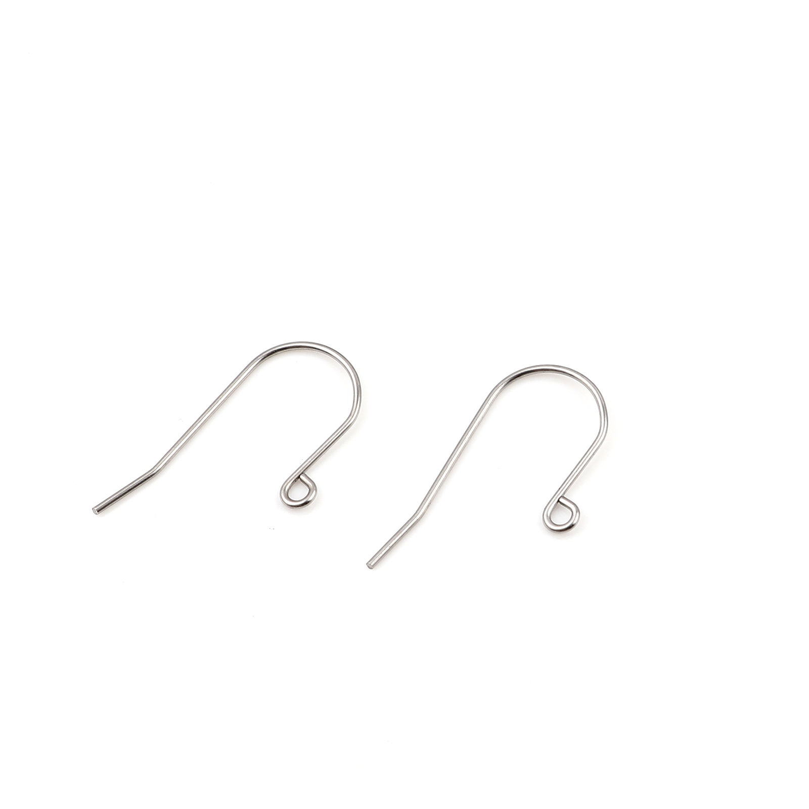 Picture of 304 Stainless Steel Ear Wire Hooks Earrings For DIY Jewelry Making Accessories n-shape Silver Tone With Loop 27mm x 14mm, Post/ Wire Size: (21 gauge), 50 PCs