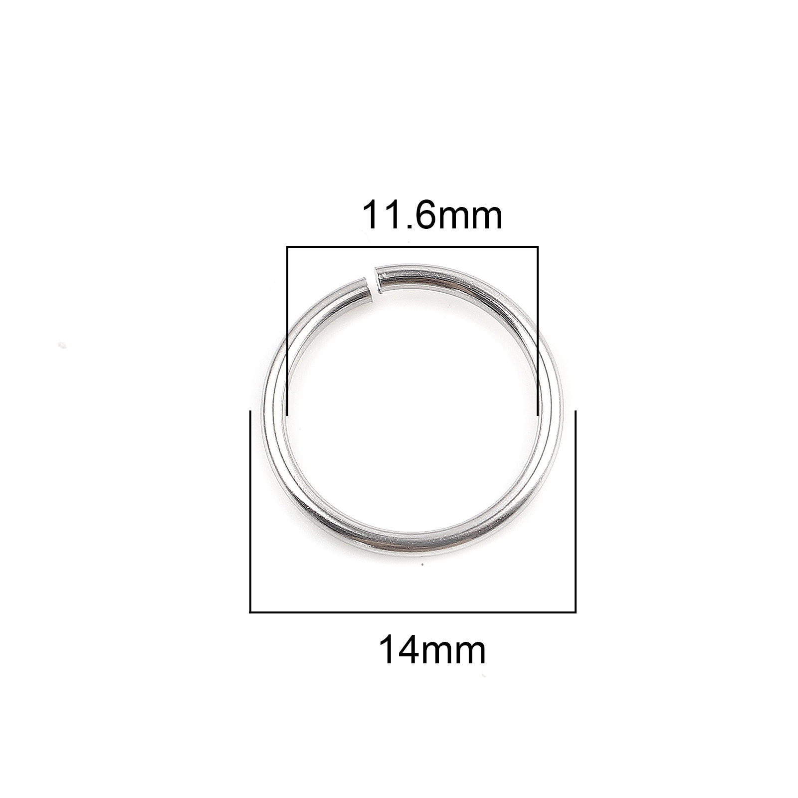 Picture of 1.2mm Stainless Steel Open Jump Rings Findings Round Silver Tone 14mm Dia., 100 PCs