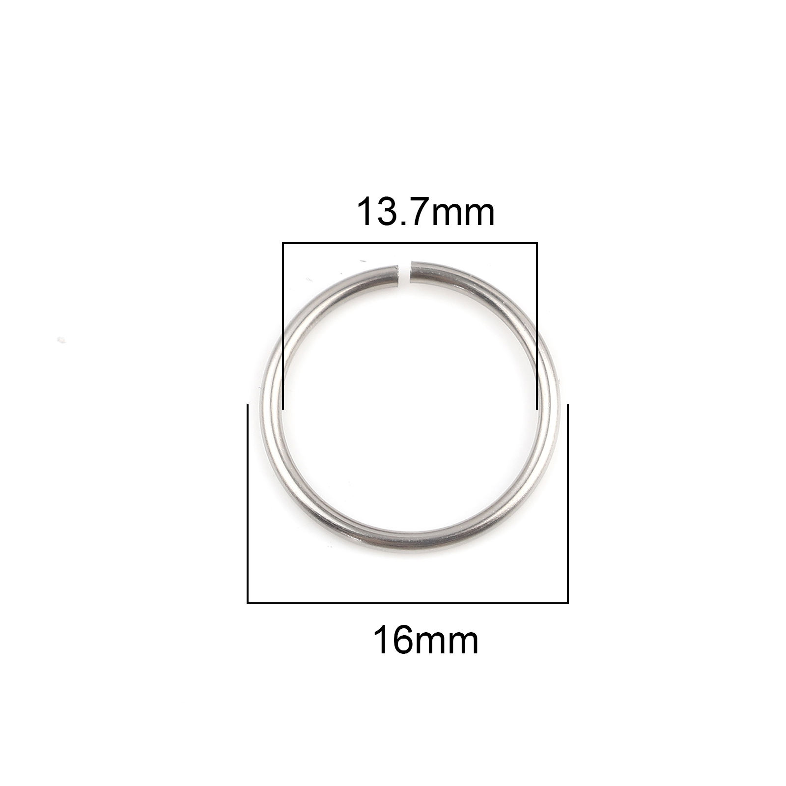 Picture of 1.2mm Stainless Steel Open Jump Rings Findings Round Silver Tone 16mm Dia., 100 PCs