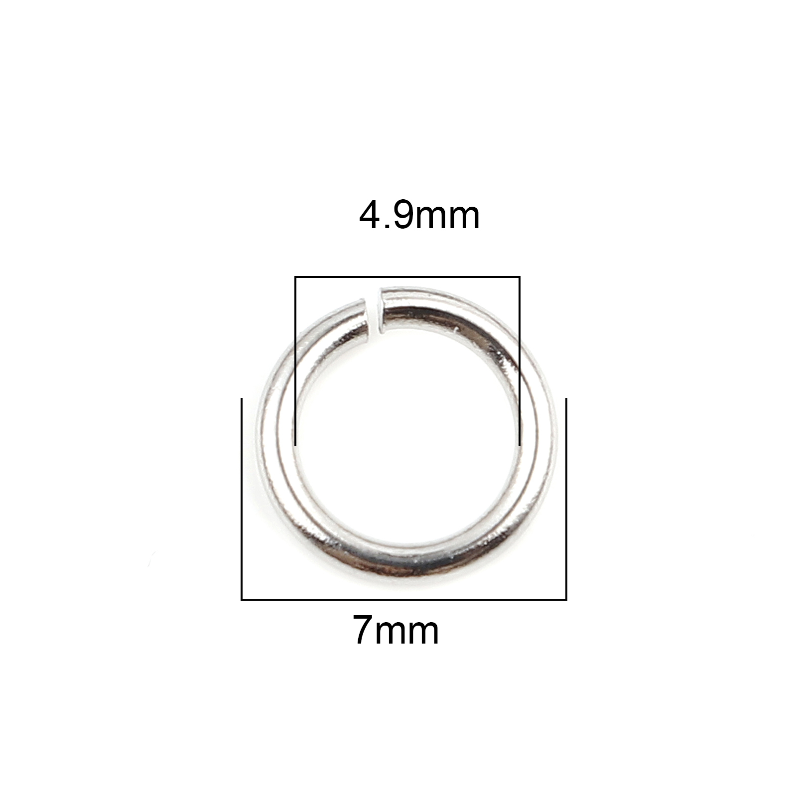 Picture of 1mm Stainless Steel Open Jump Rings Findings Round Silver Tone 7mm Dia., 100 PCs