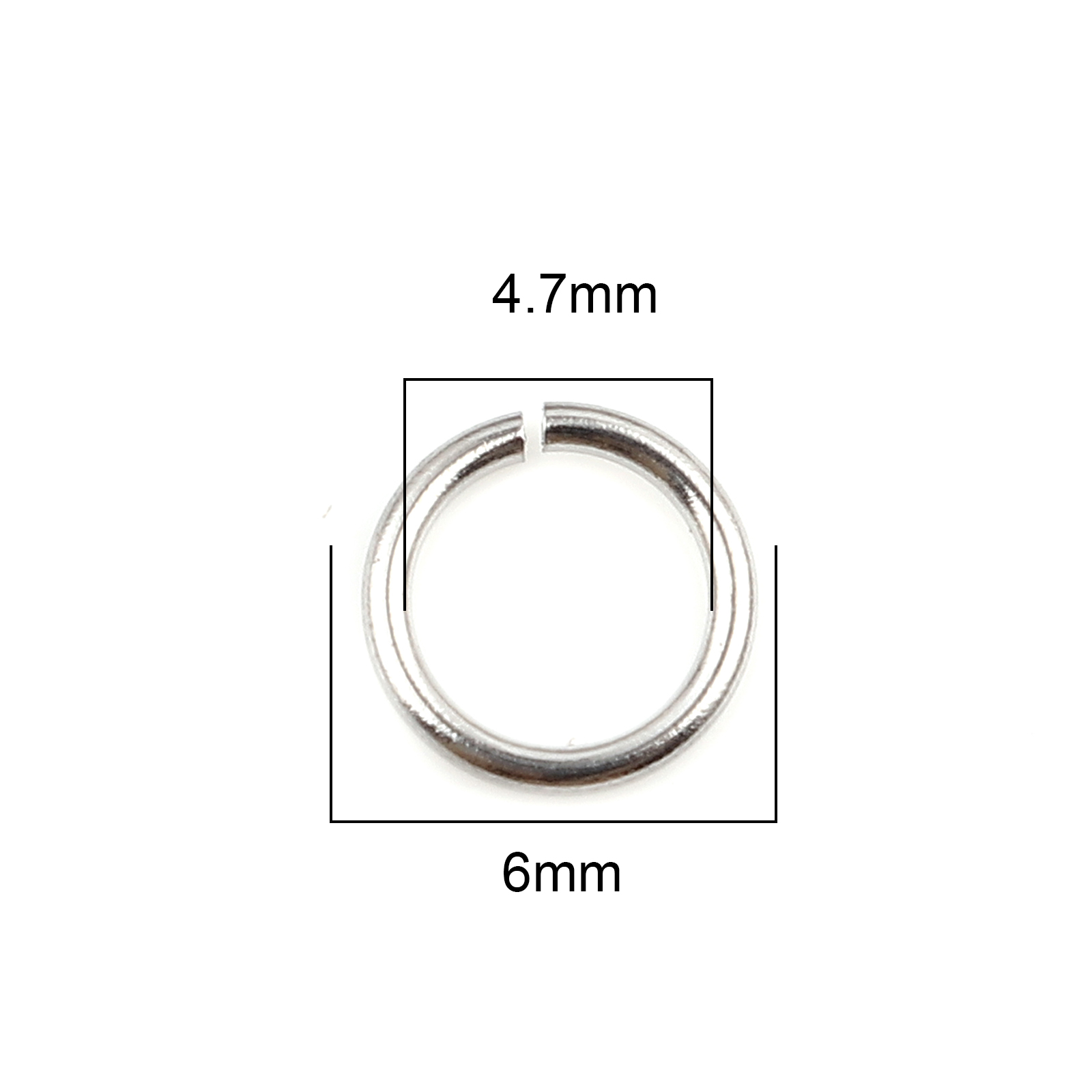 Picture of 0.8mm Stainless Steel Open Jump Rings Findings Round Silver Tone 6mm Dia., 100 PCs