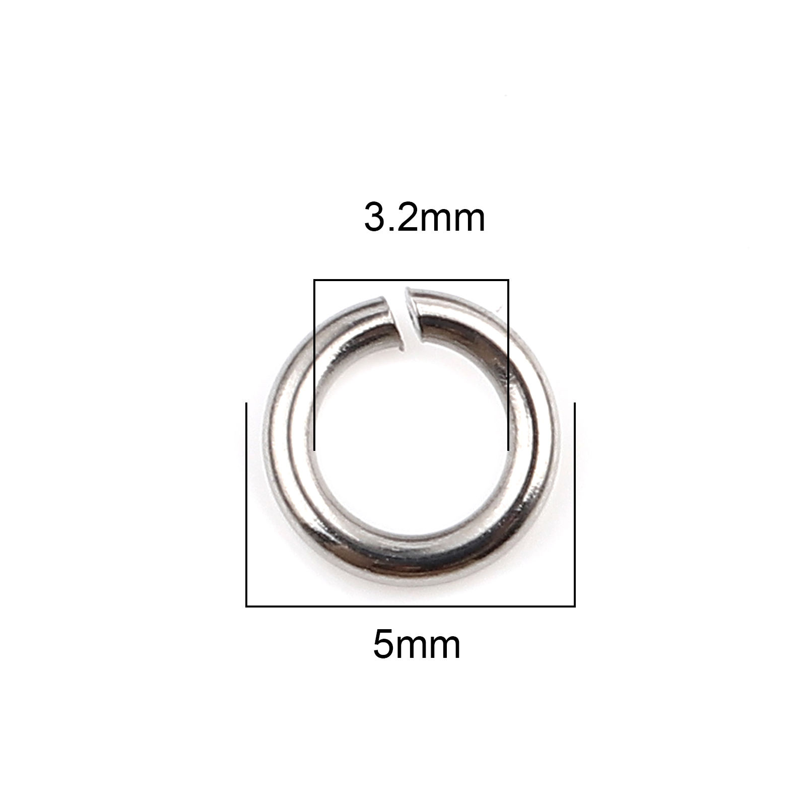 Picture of 0.9mm Stainless Steel Open Jump Rings Findings Round Silver Tone 5mm Dia., 100 PCs