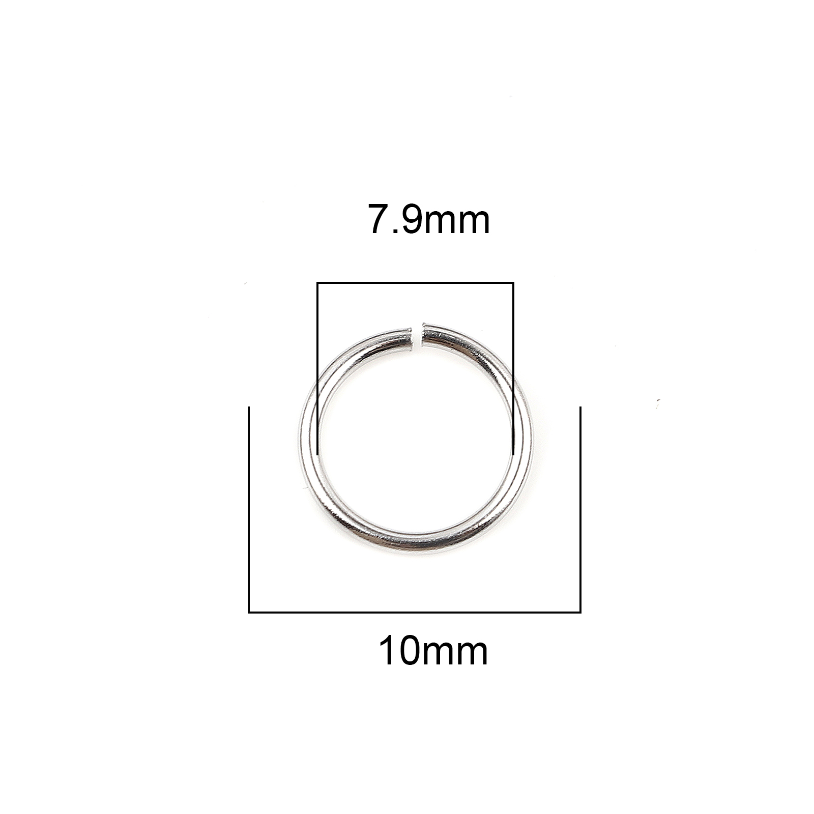 Picture of 1mm Stainless Steel Open Jump Rings Findings Round Silver Tone 10mm Dia., 100 PCs