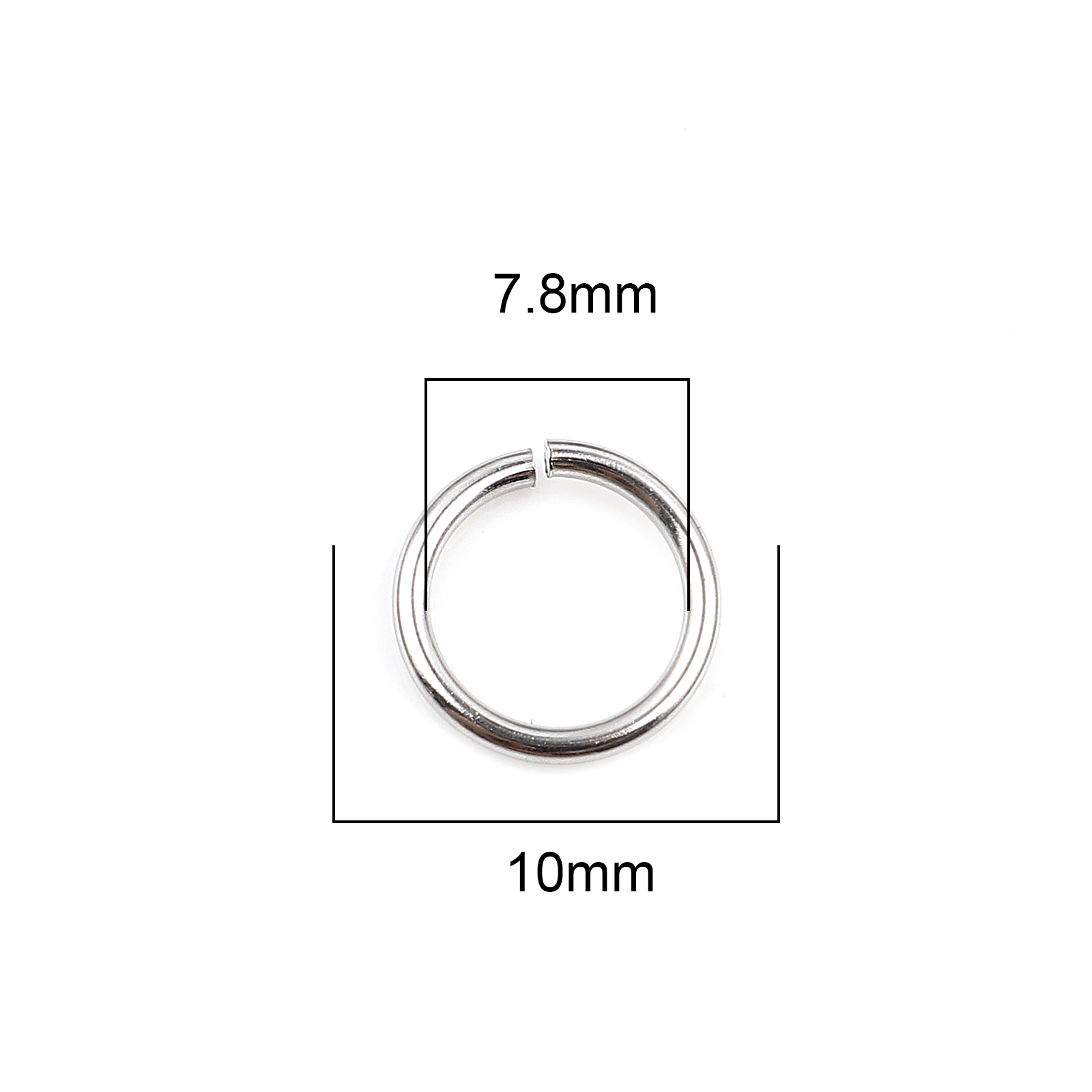 Picture of 1.2mm Stainless Steel Open Jump Rings Findings Round Silver Tone 10mm Dia., 100 PCs