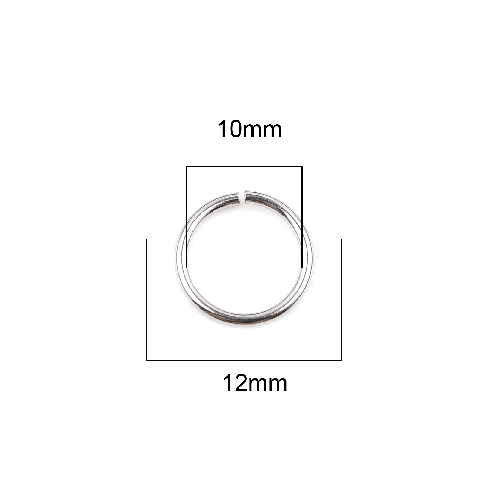 Picture of 1.2mm Stainless Steel Open Jump Rings Findings Round Silver Tone 12mm Dia., 100 PCs