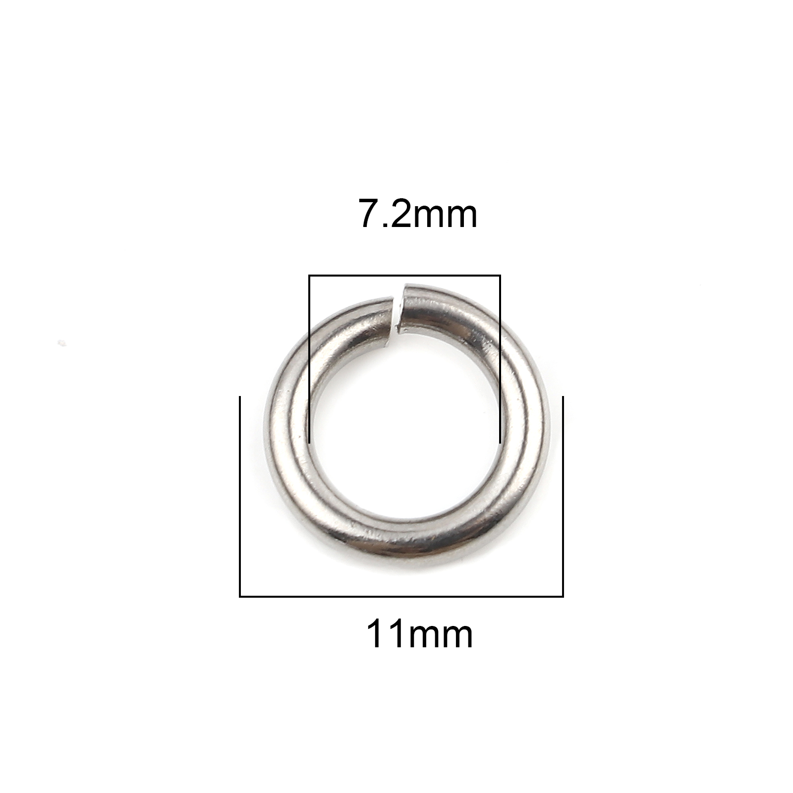 Picture of 2mm Stainless Steel Open Jump Rings Findings Round Silver Tone 11mm Dia., 100 PCs