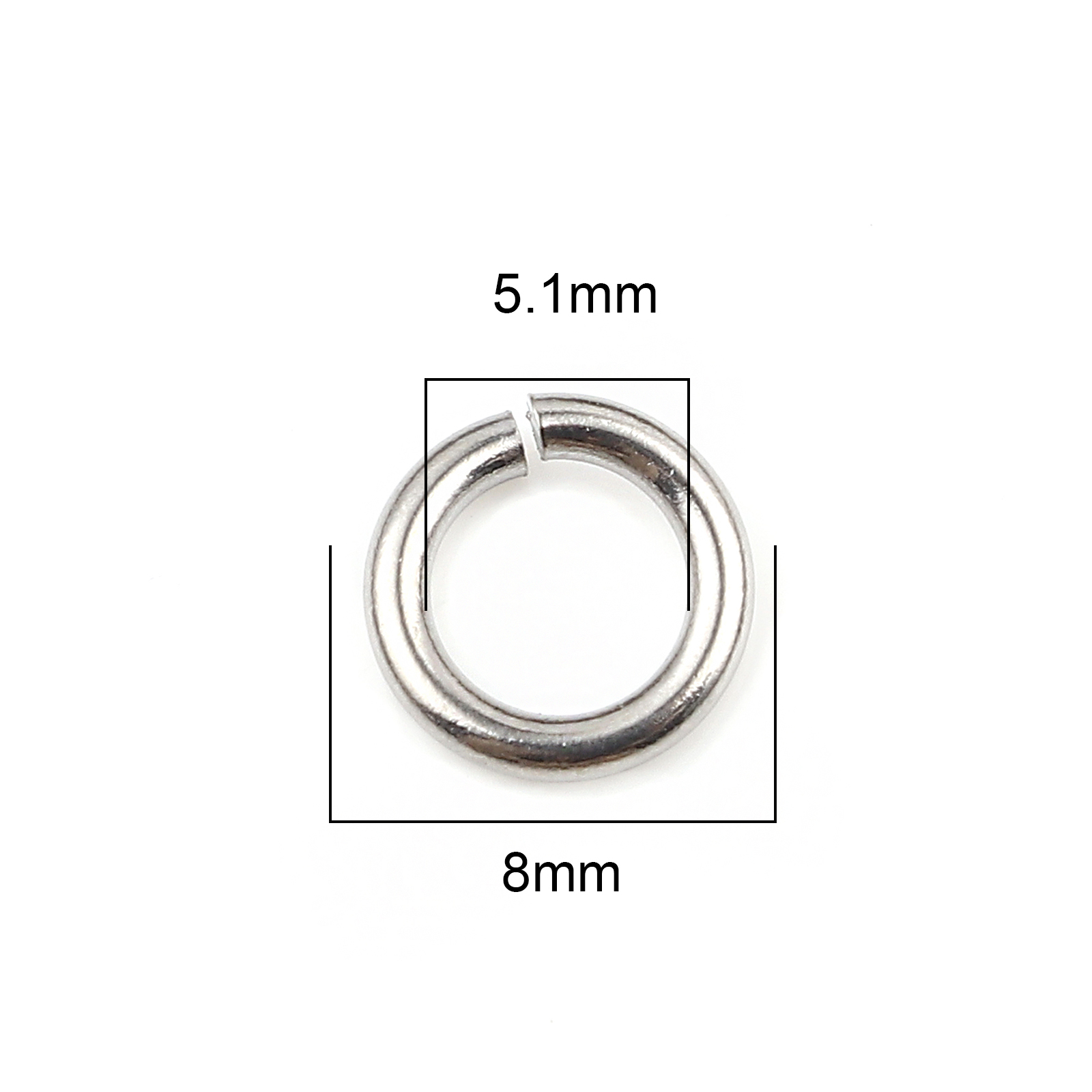 Picture of 1.4mm Stainless Steel Open Jump Rings Findings Round Silver Tone 8mm Dia., 100 PCs