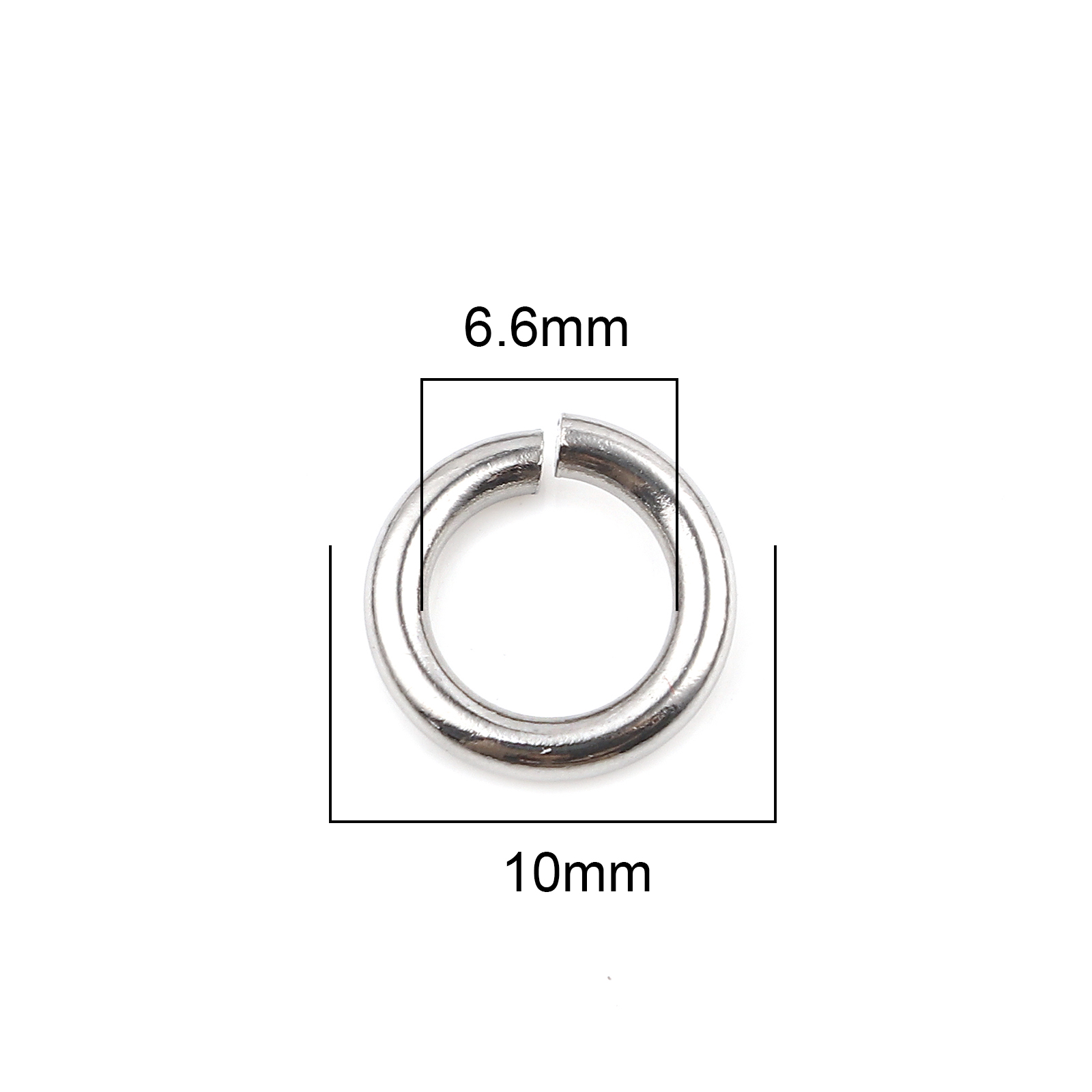 Picture of 1.8mm Stainless Steel Open Jump Rings Findings Round Silver Tone 10mm Dia., 100 PCs