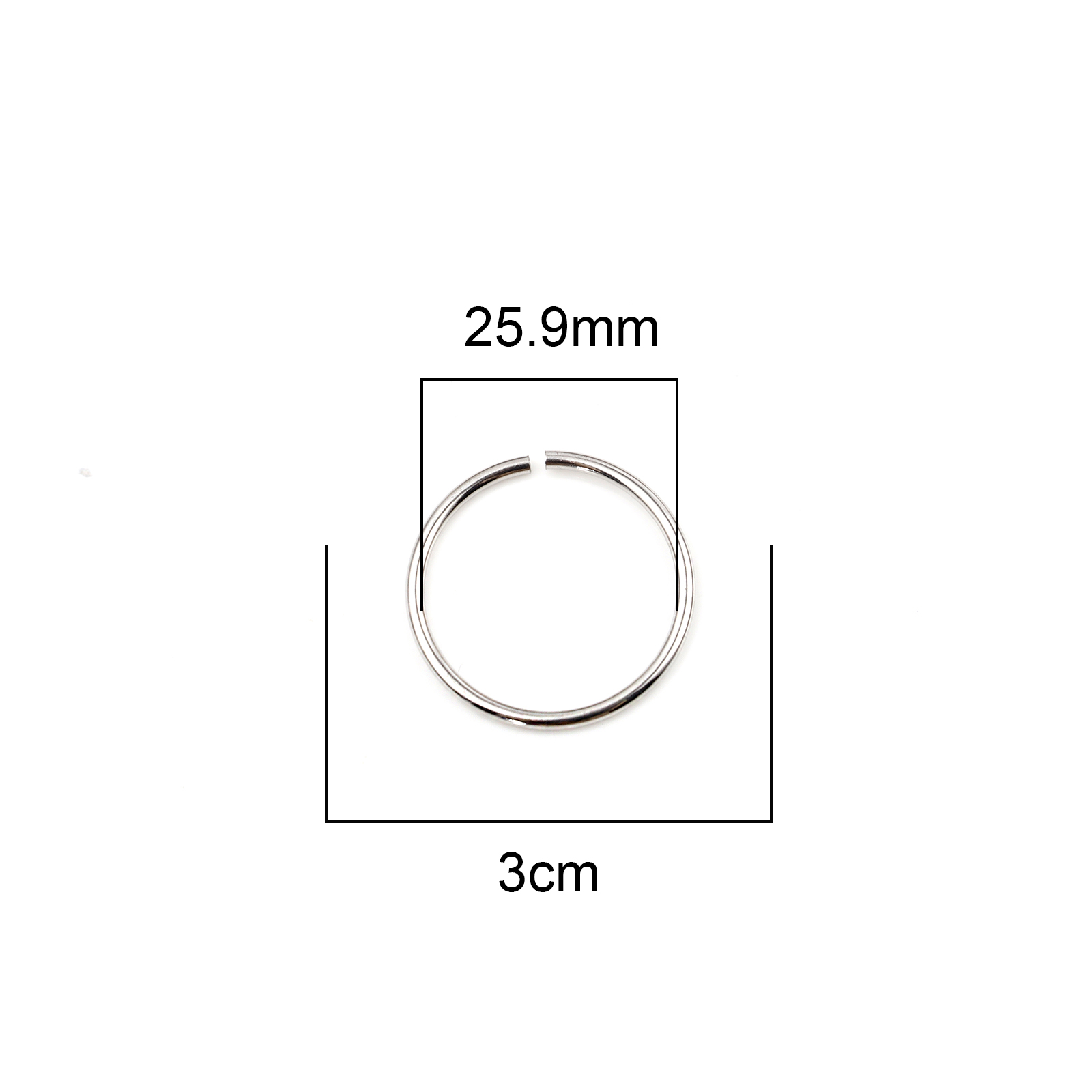 Picture of 2mm Stainless Steel Open Jump Rings Findings Round Silver Tone 30mm Dia., 100 PCs