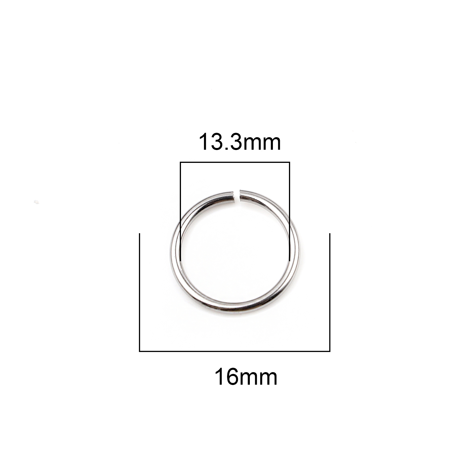 Picture of 1.5mm Stainless Steel Open Jump Rings Findings Round Silver Tone 16mm Dia., 100 PCs