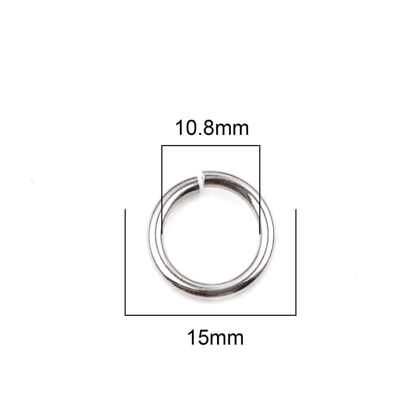 Picture of 2mm Stainless Steel Open Jump Rings Findings Round Silver Tone 15mm Dia., 100 PCs