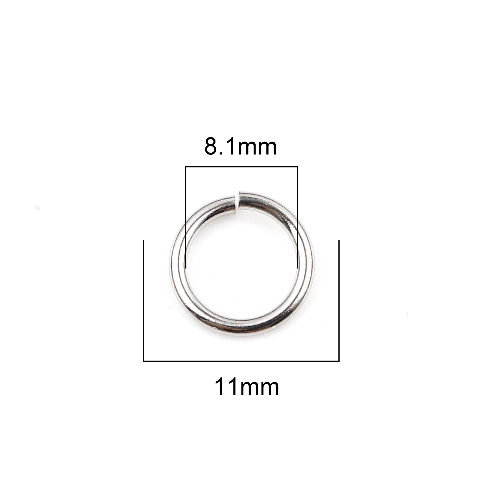 Picture of 1.4mm Stainless Steel Open Jump Rings Findings Round Silver Tone 11mm Dia., 100 PCs