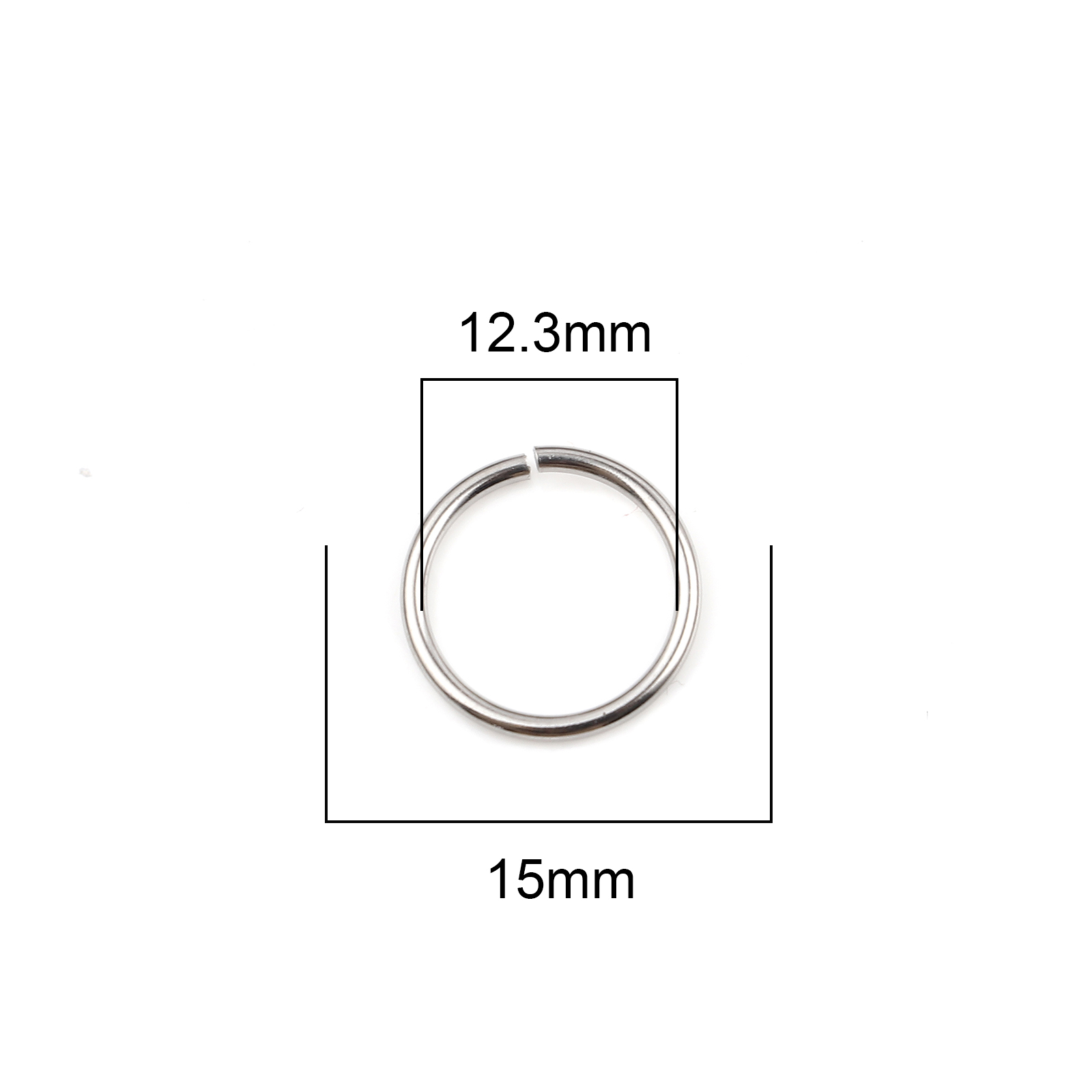 Picture of 1.4mm Stainless Steel Open Jump Rings Findings Round Silver Tone 15mm Dia., 100 PCs