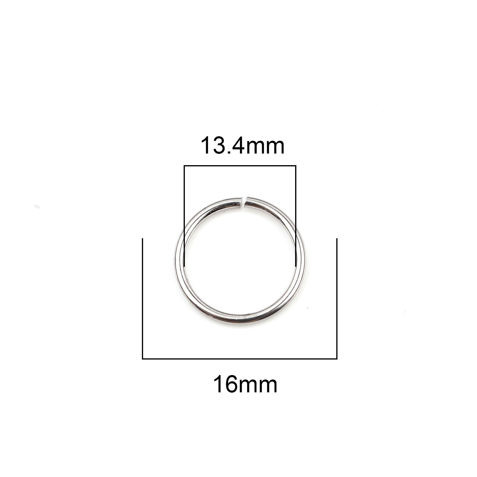 Picture of 1.4mm Stainless Steel Open Jump Rings Findings Round Silver Tone 16mm Dia., 100 PCs